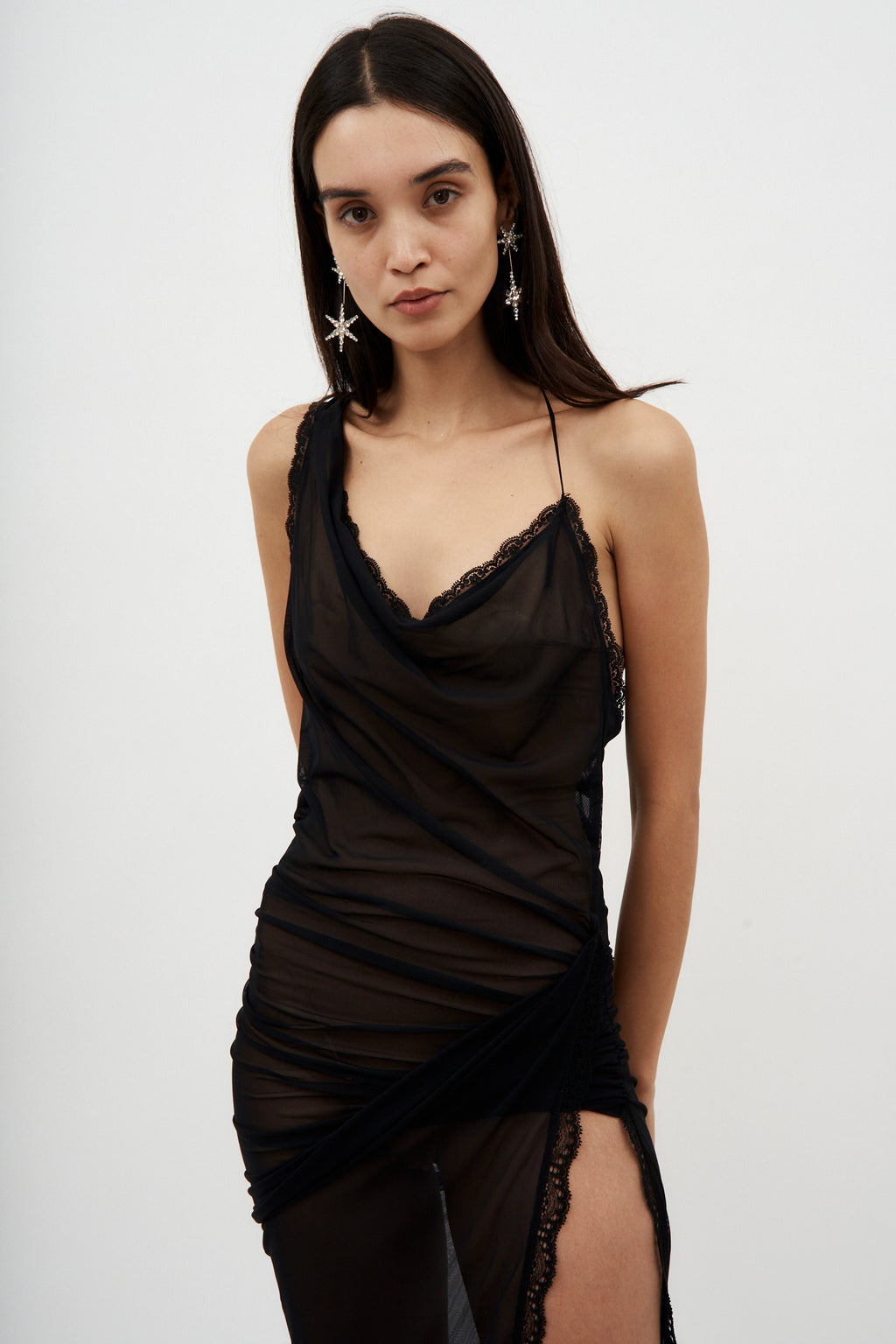 Lace Detail Sleeveless Black Dress