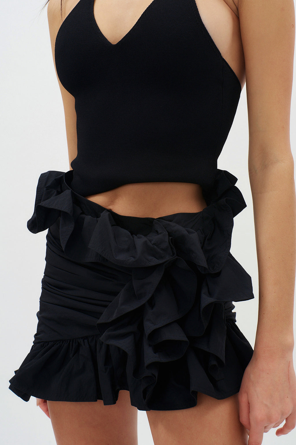 Ruffle Black Mini Skirt