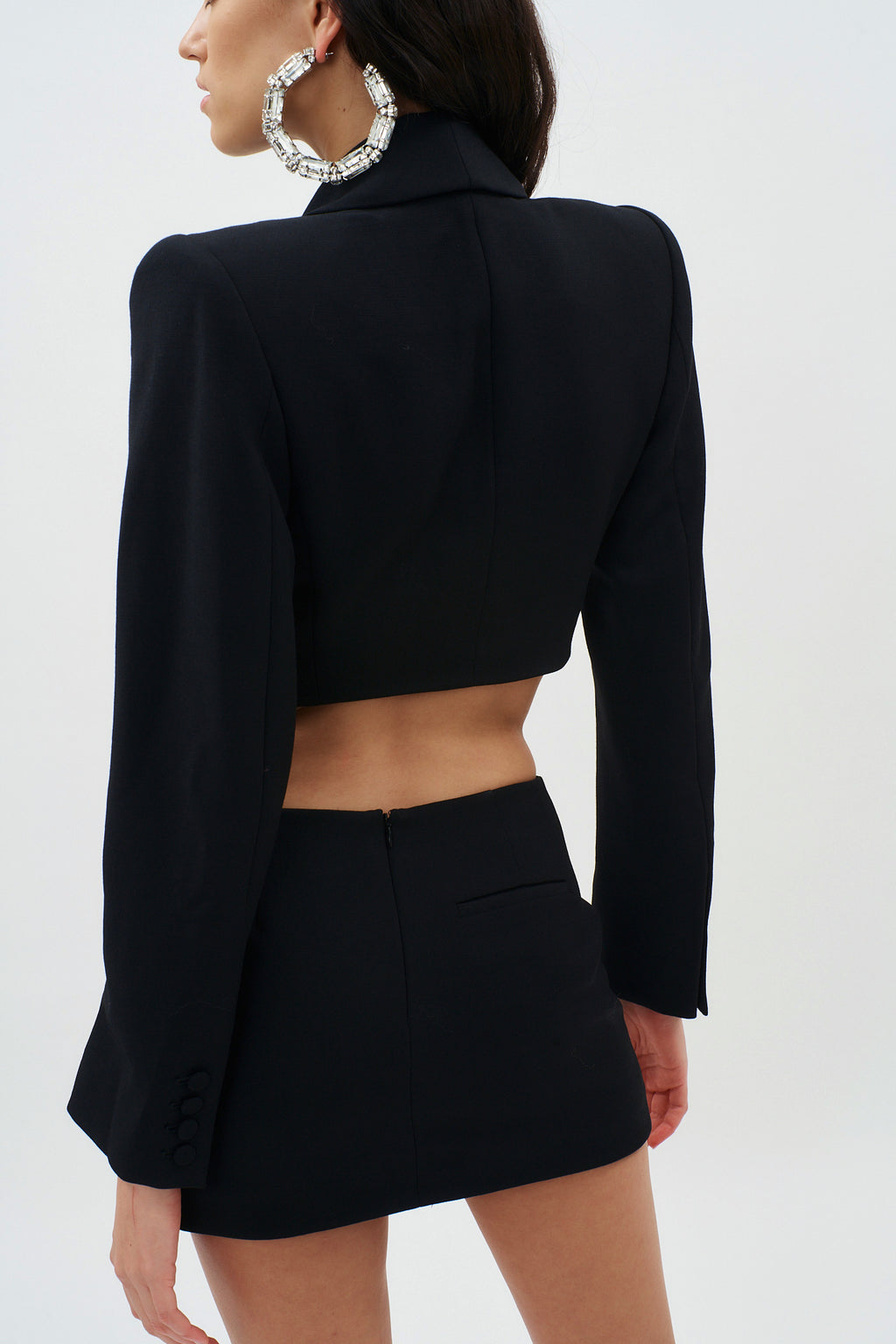 Embroidered Butterfly Black Cropped Blazer