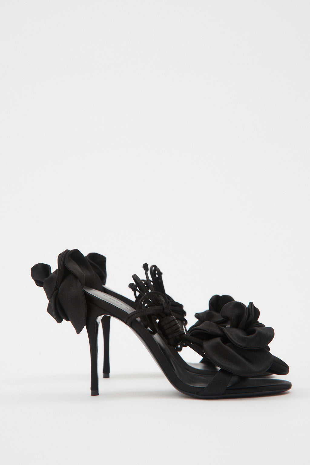 Double Flower Black Heel Sandals