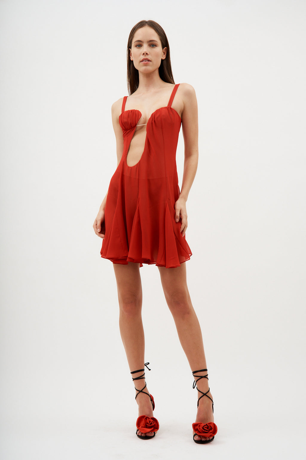 Asymmetrical Panel Godet Red Mini Dress