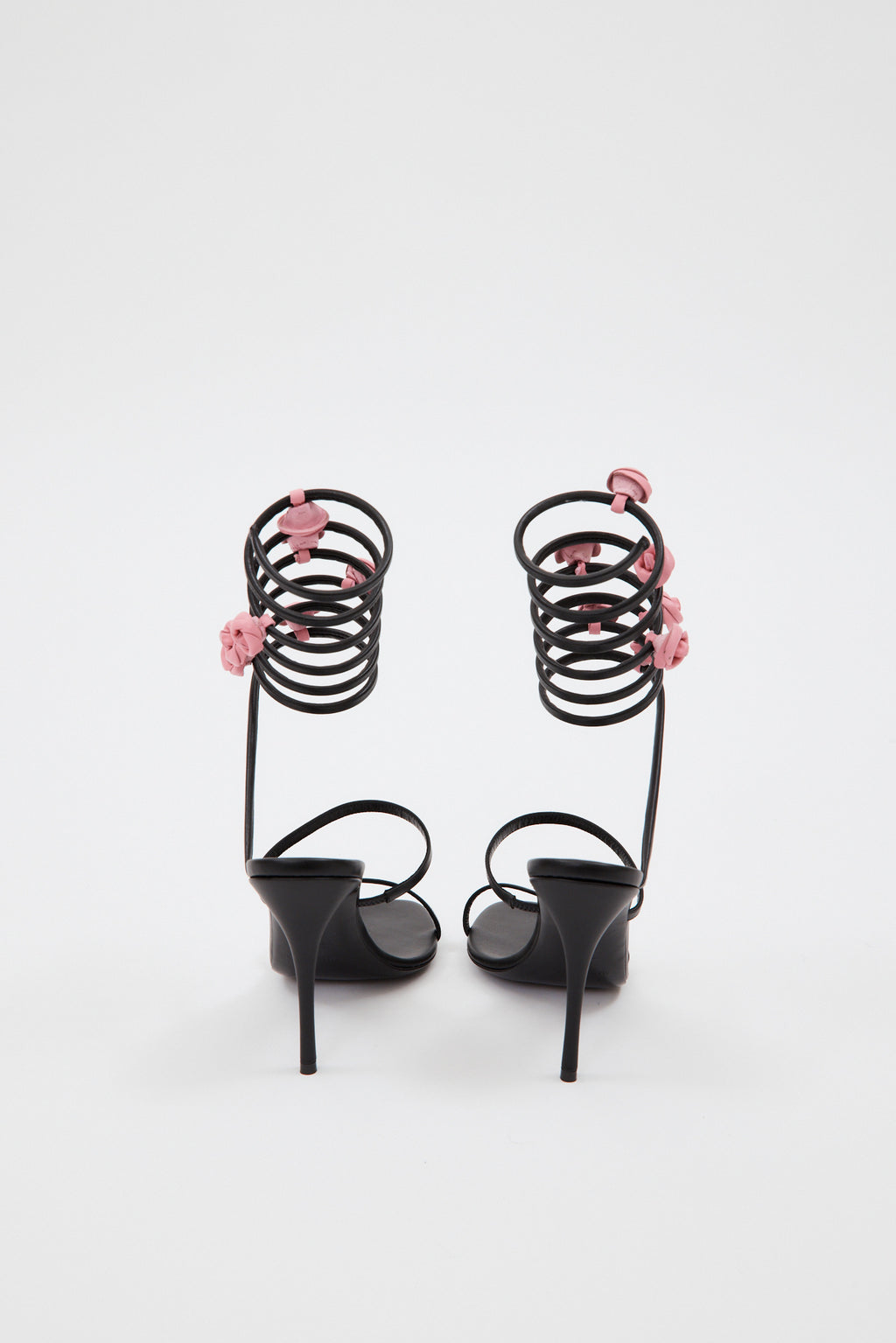 Pink Flower Black Spiral Sandals