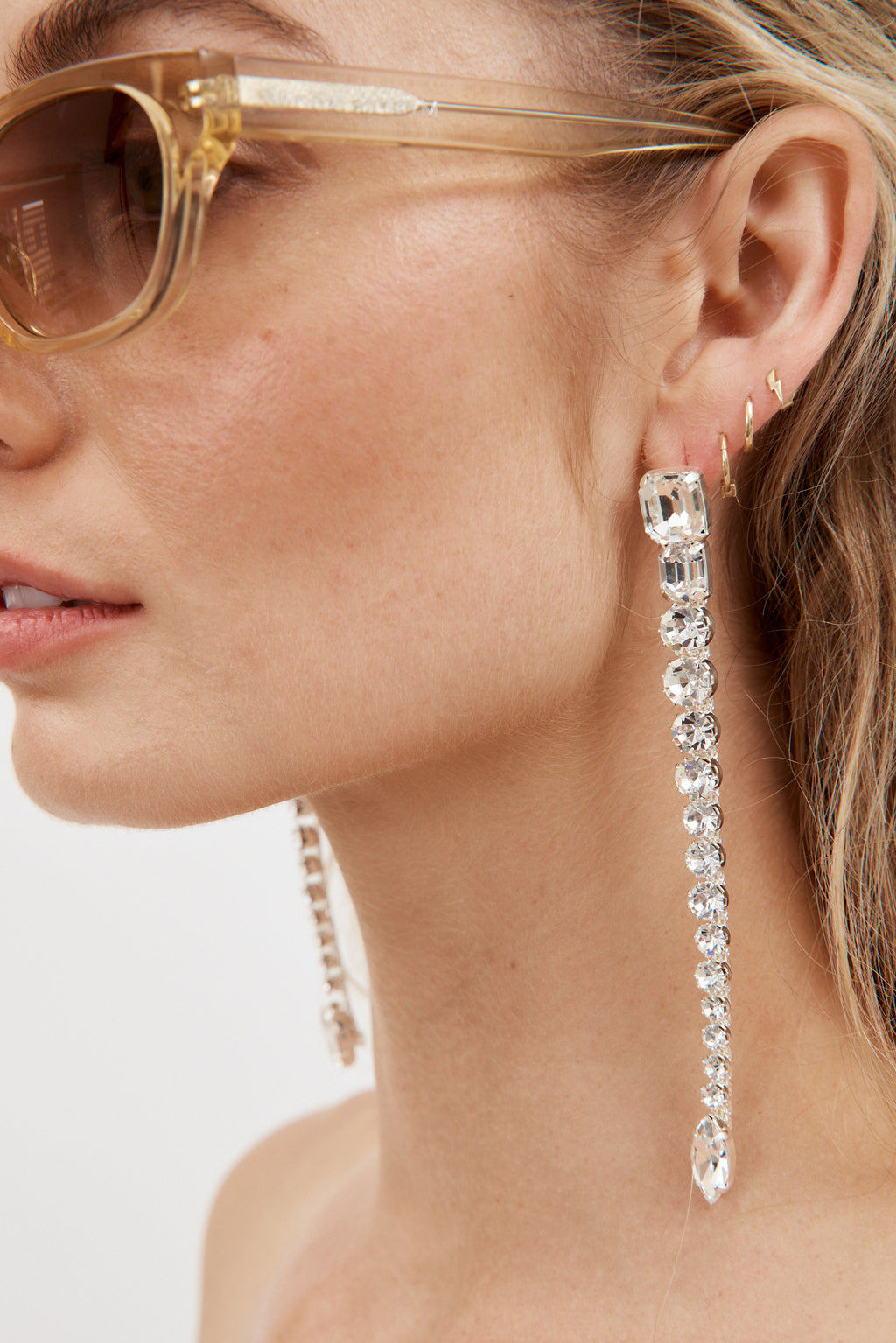 Crystal Strand Silver Earrings