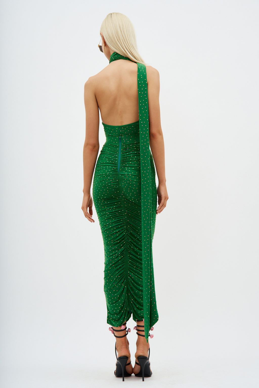 Scarf Wrap Crystal Jersey Emerald Bodysuit