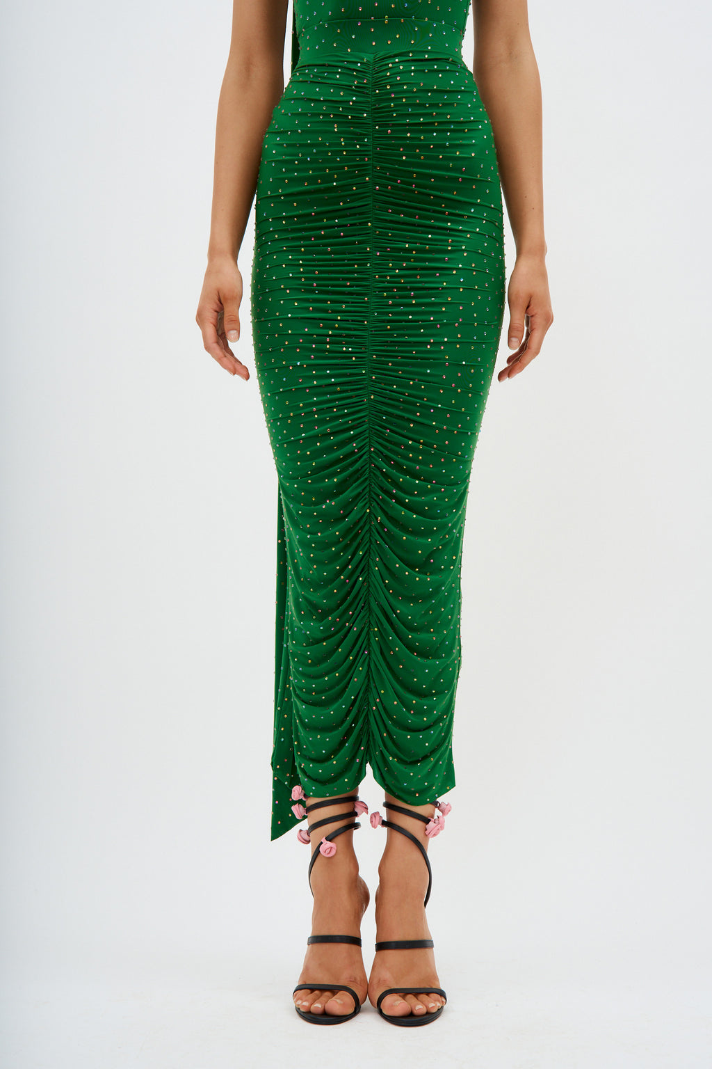 Ruched Crystal Jersey Emerald Skirt