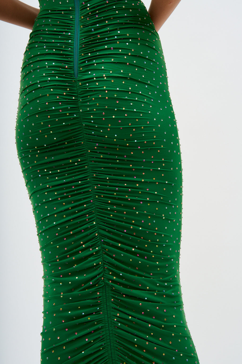 Ruched Crystal Jersey Emerald Skirt