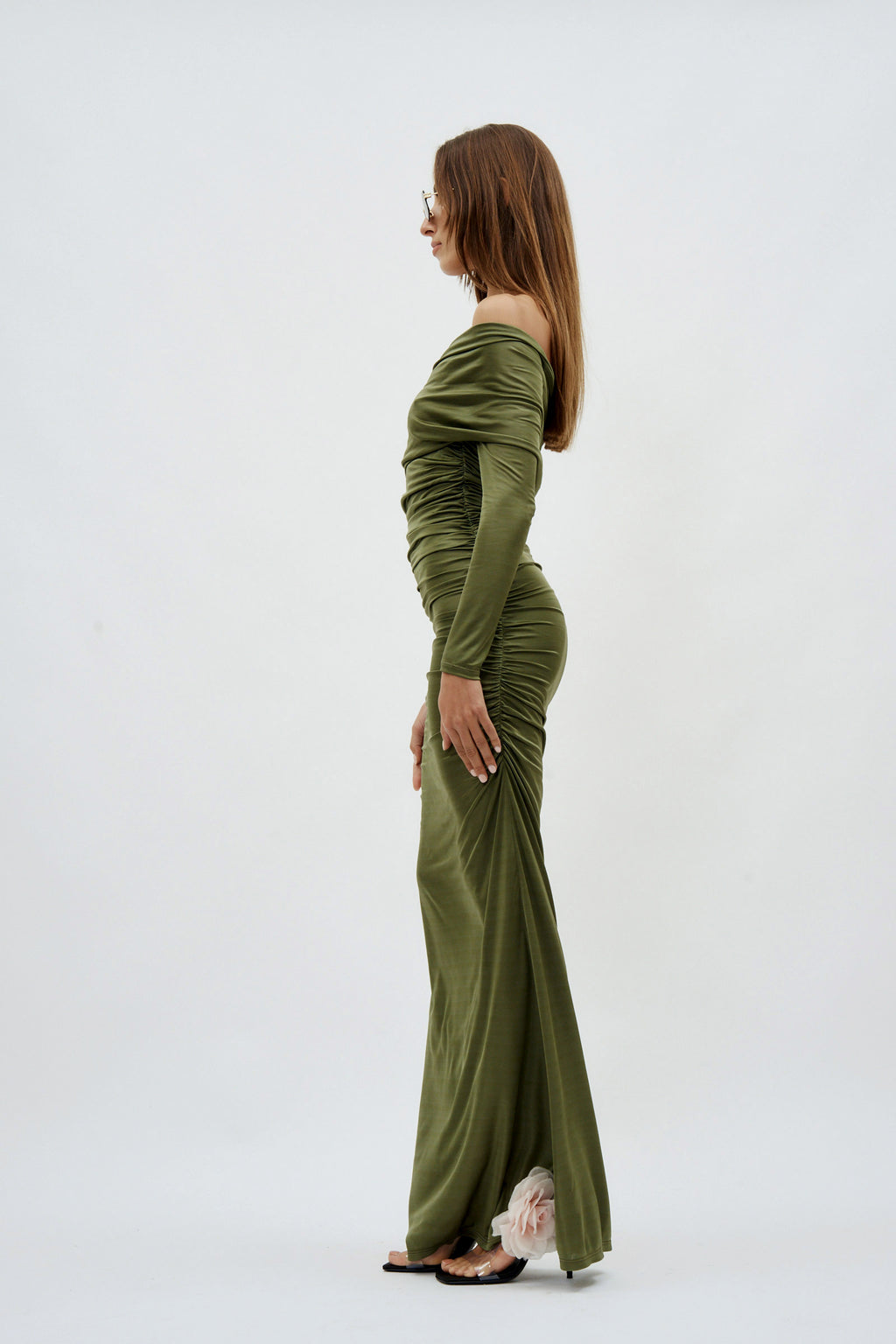 Draped Long Sleeve Mini Mousse Gown