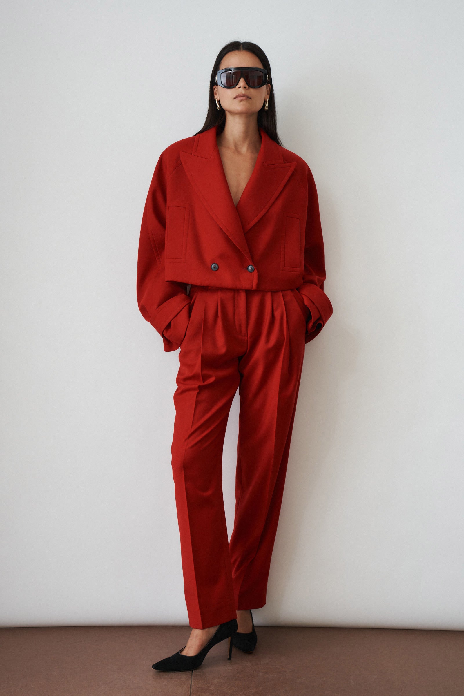 Red Wool Cropped Blazer