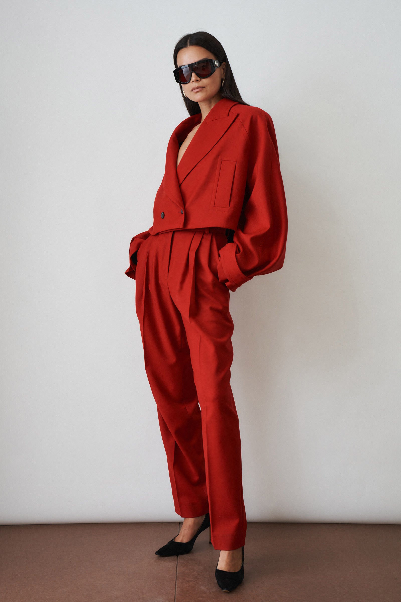 Red Wool Cropped Blazer