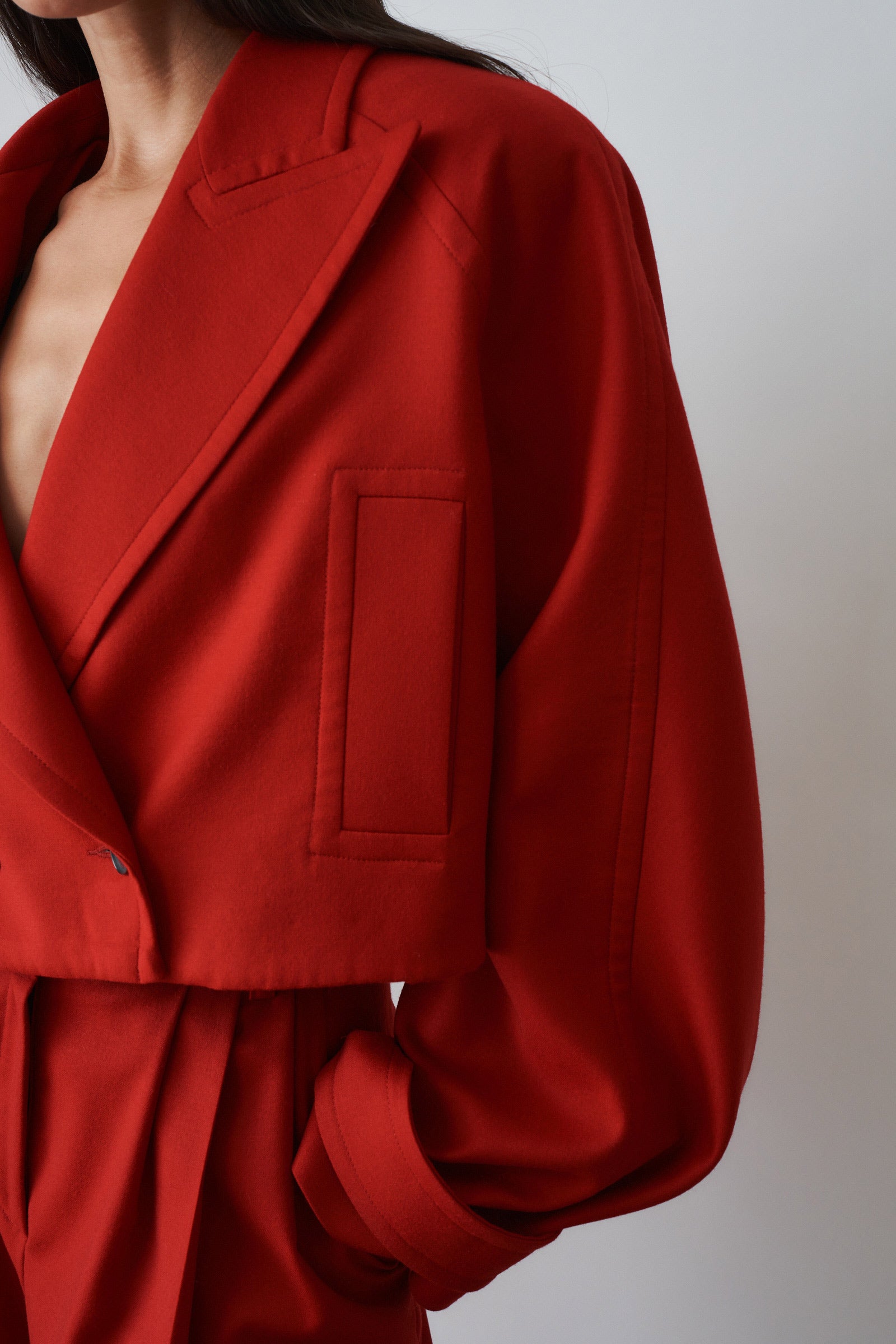 Red Wool Cropped Blazer