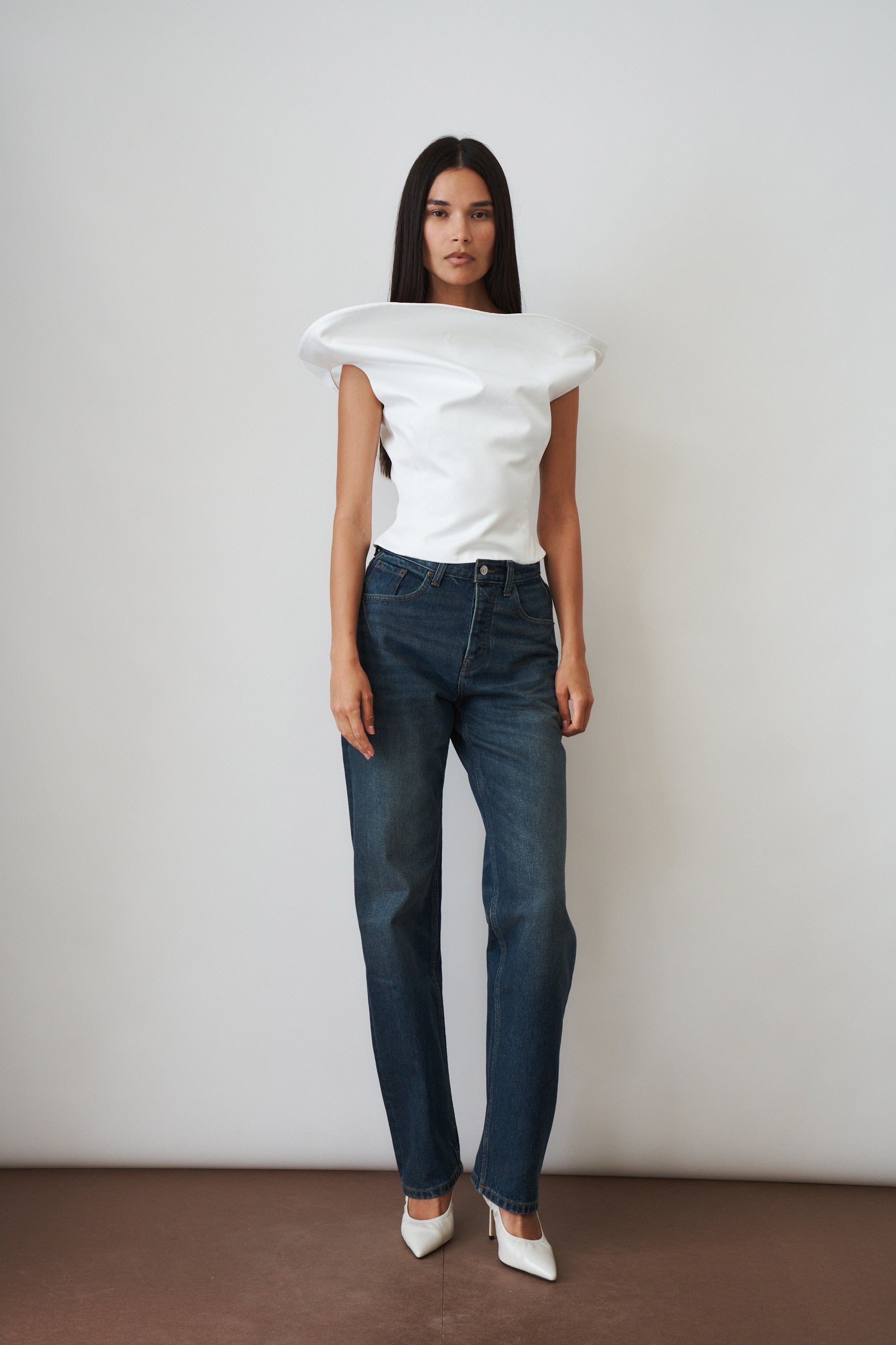 Sculptural Sleeveless Cotton Top