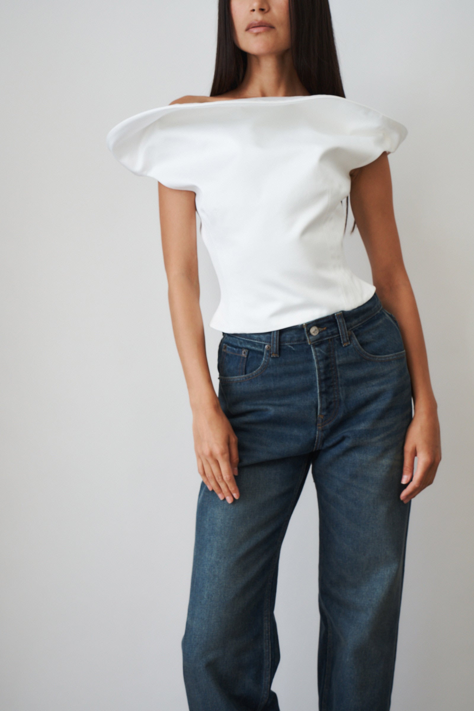 Sculptural Sleeveless Cotton Top