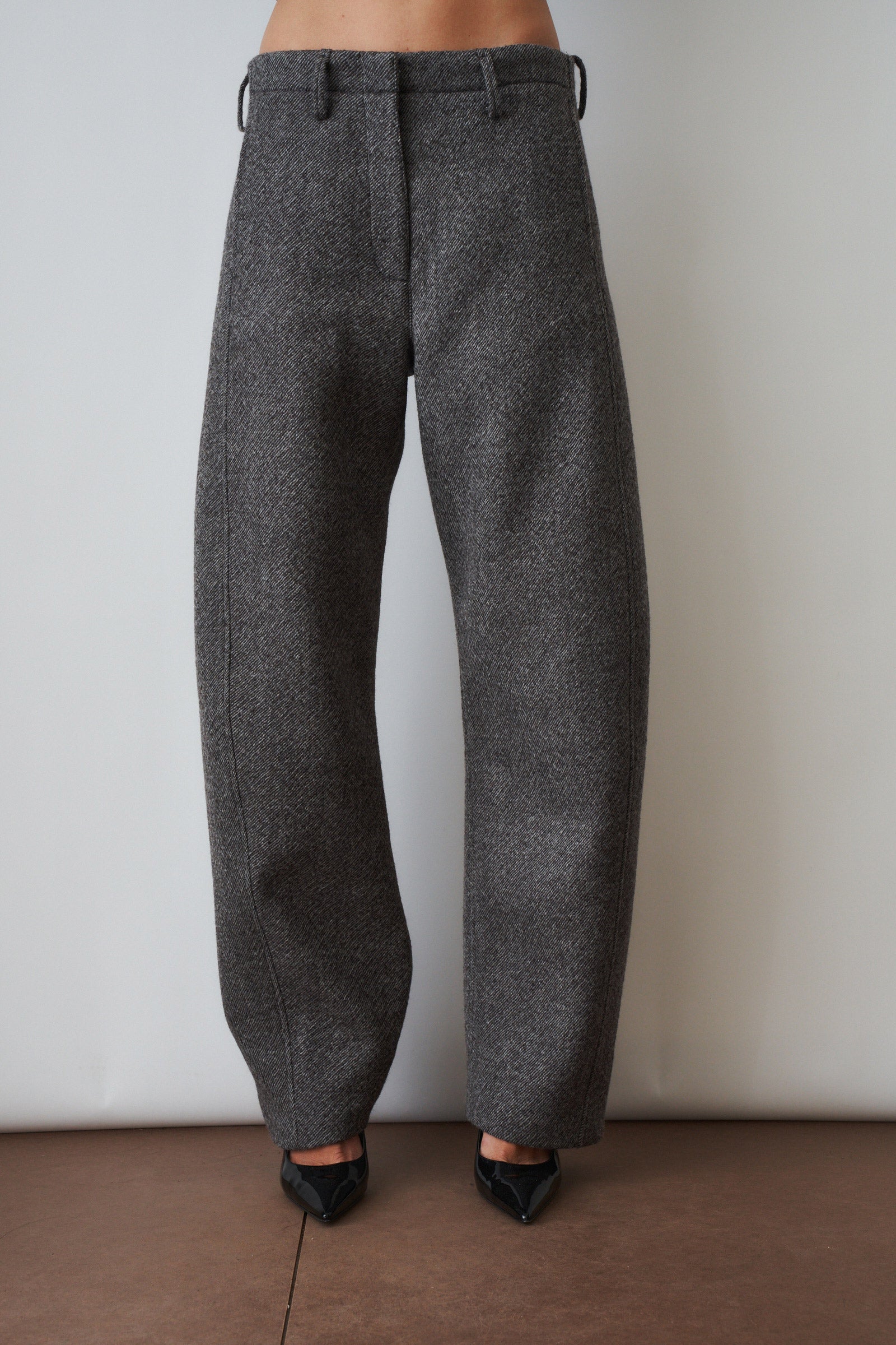 Wide Leg Herringbone Trousers Grey