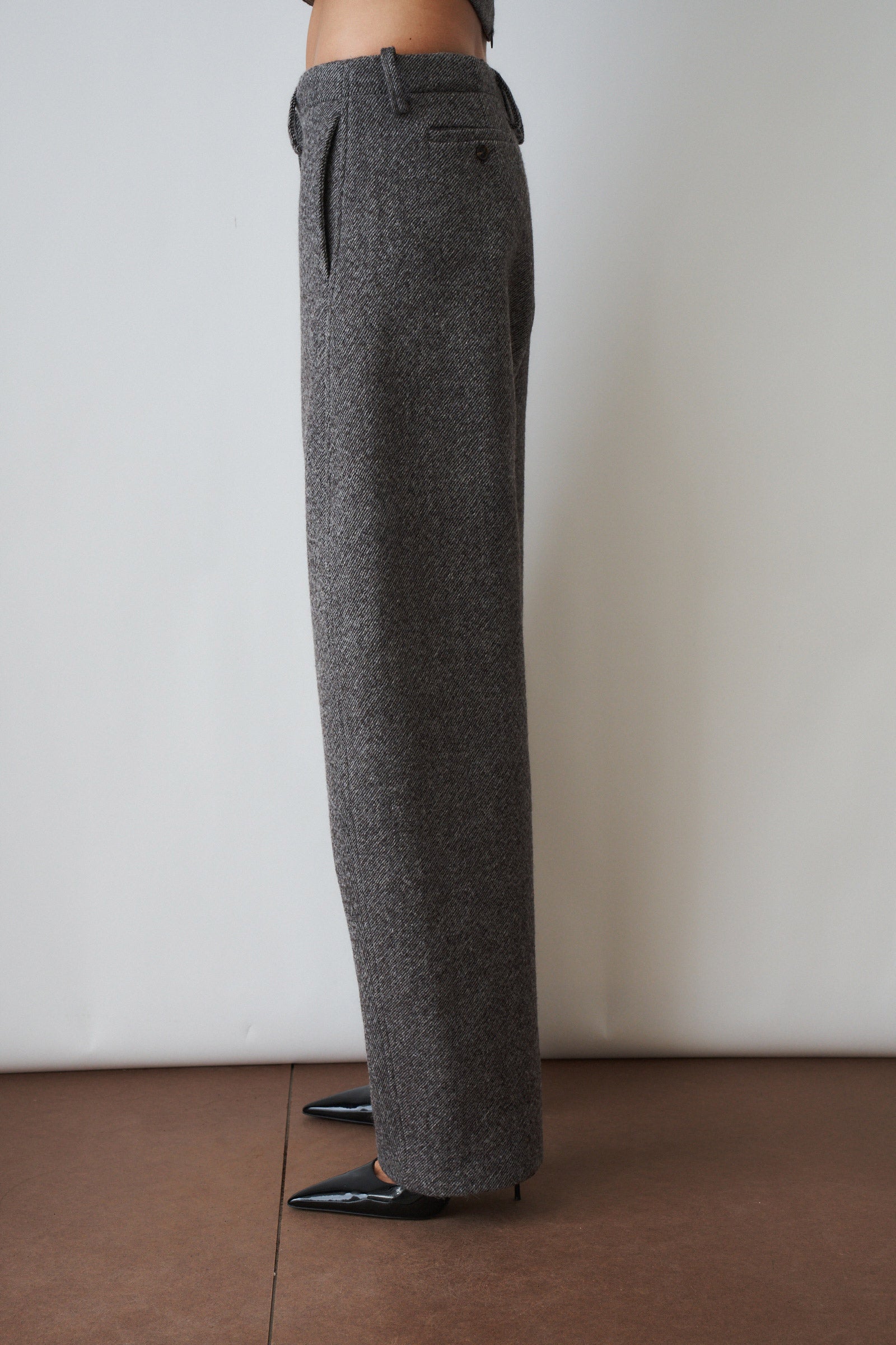 Wide Leg Herringbone Trousers Grey