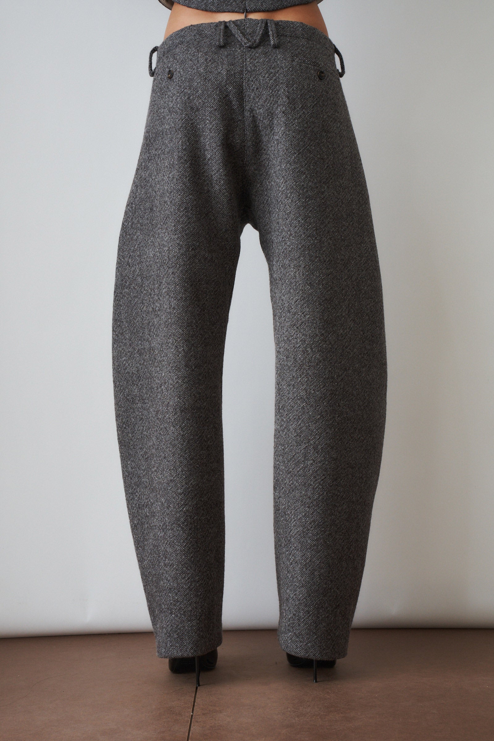 Wide Leg Herringbone Trousers Grey