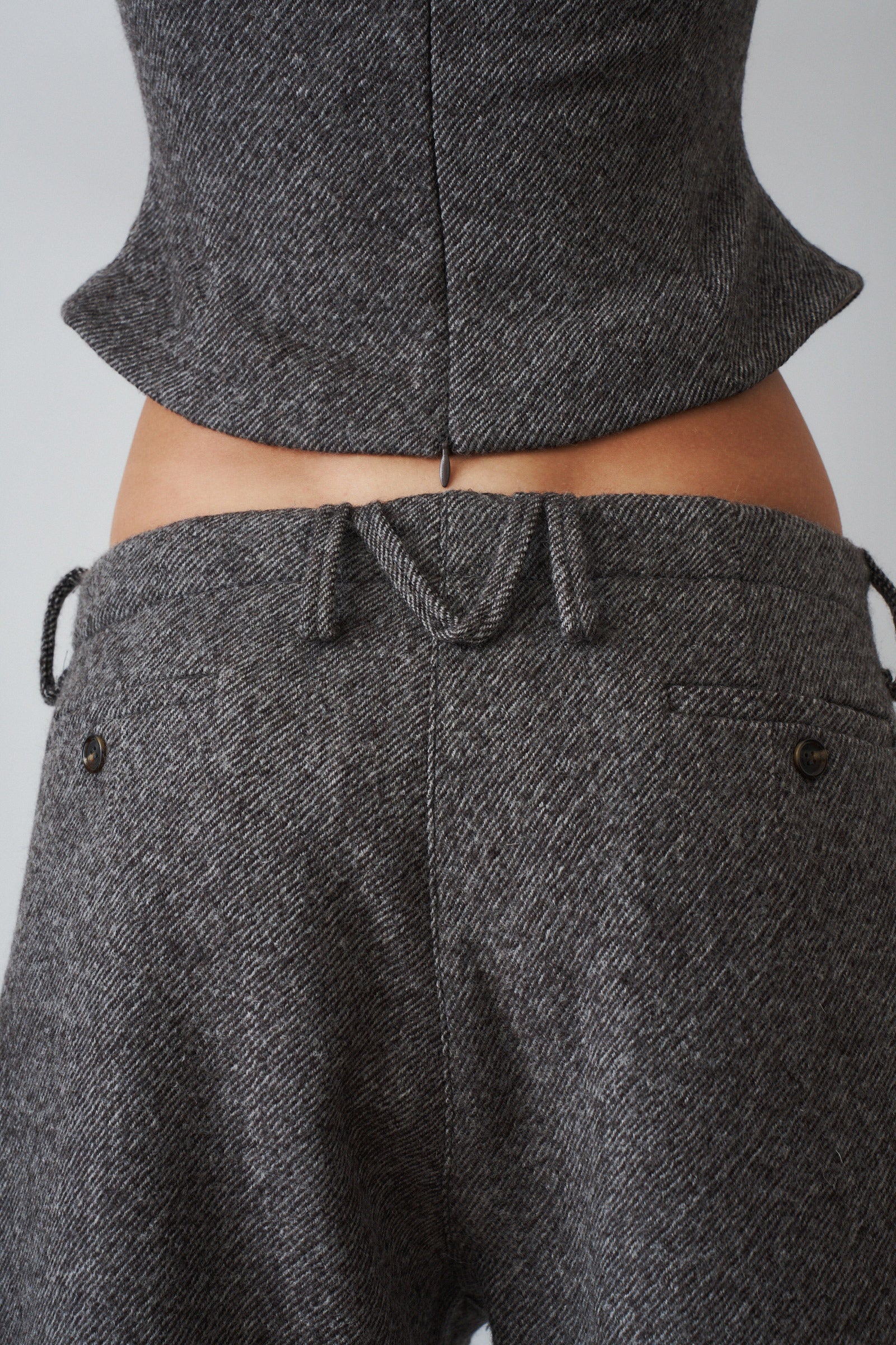 Wide Leg Herringbone Trousers Grey