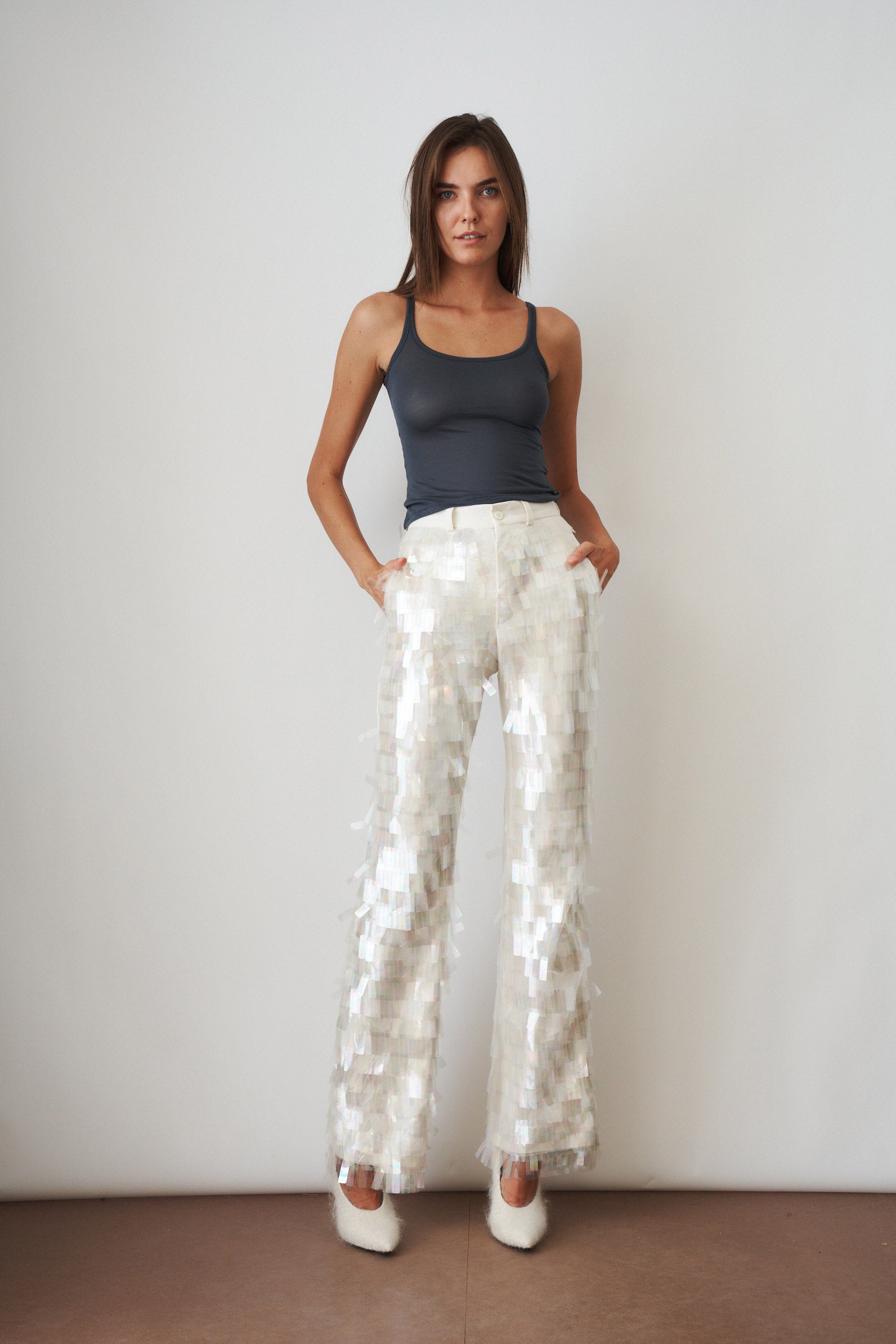Power Pants White Sequin