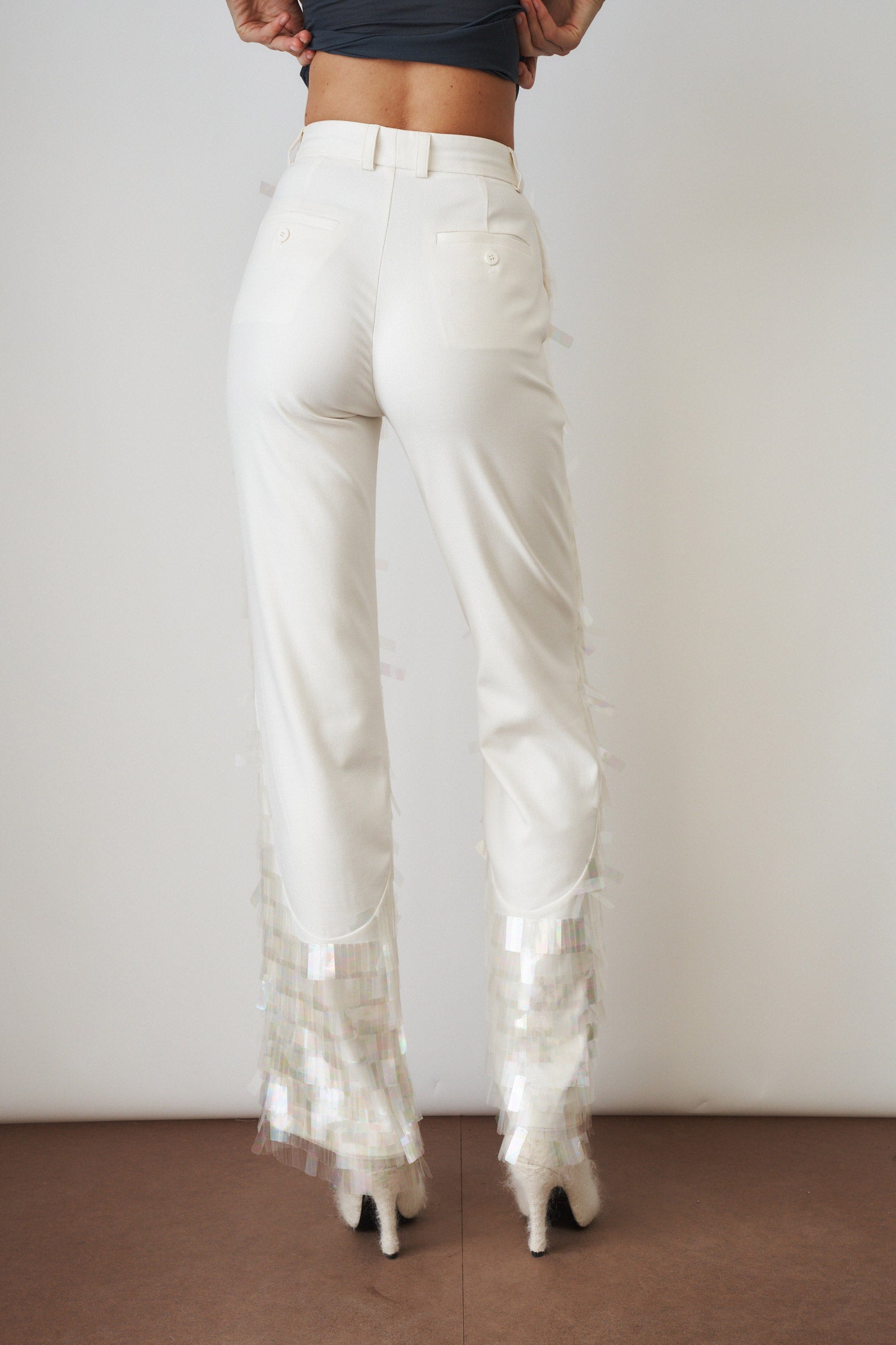 Power Pants White Sequin
