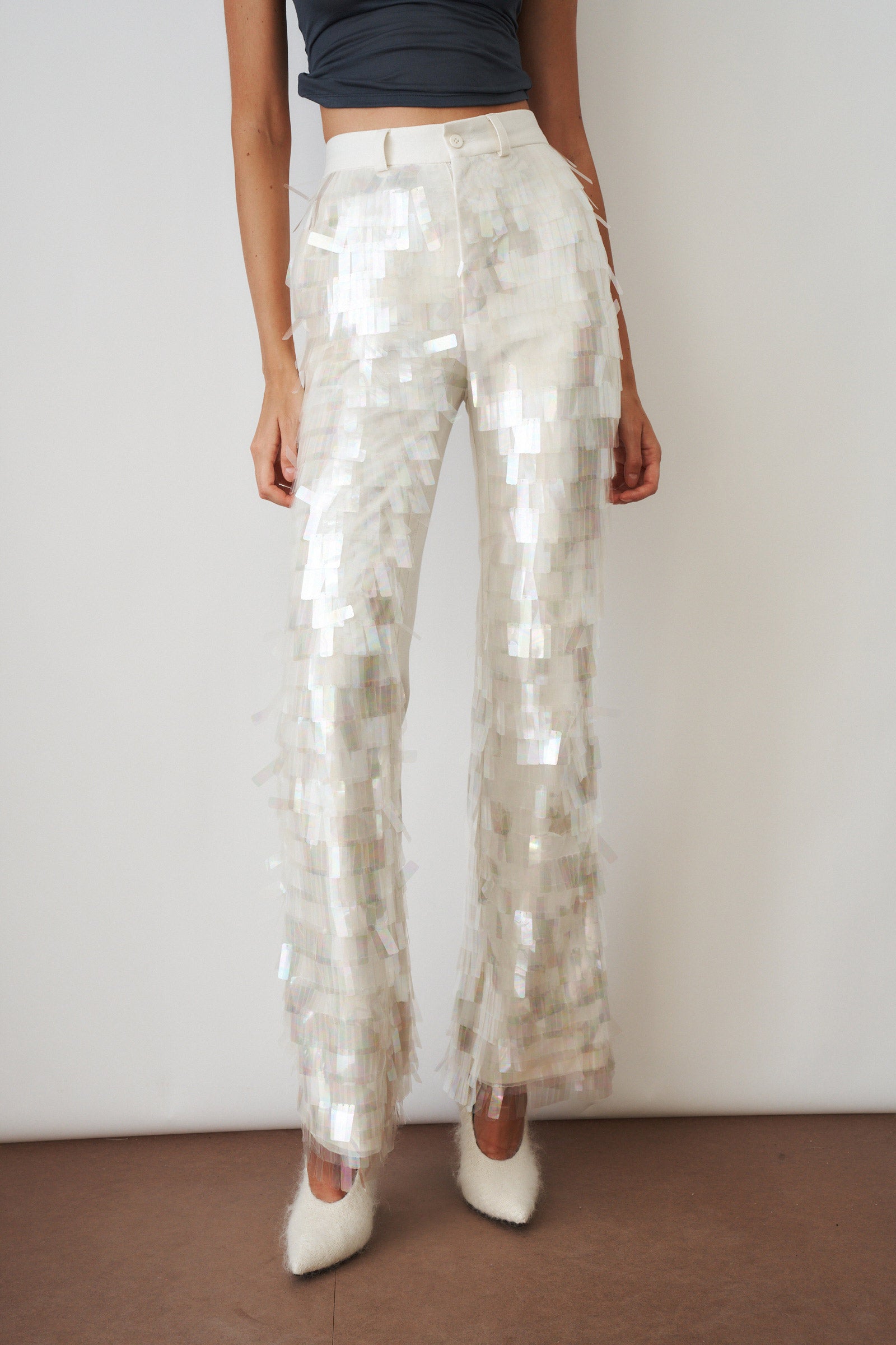 Power Pants White Sequin