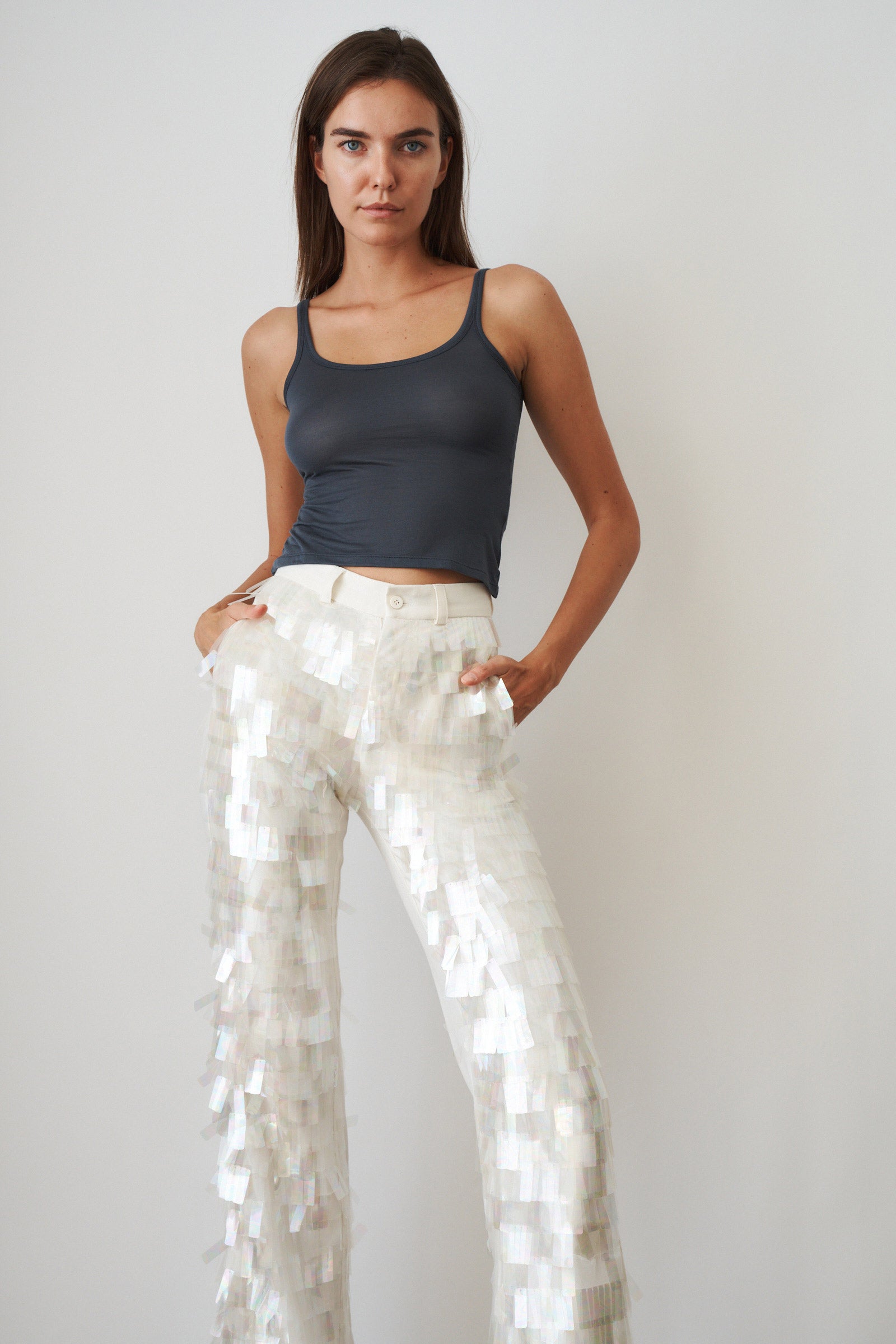 Power Pants White Sequin
