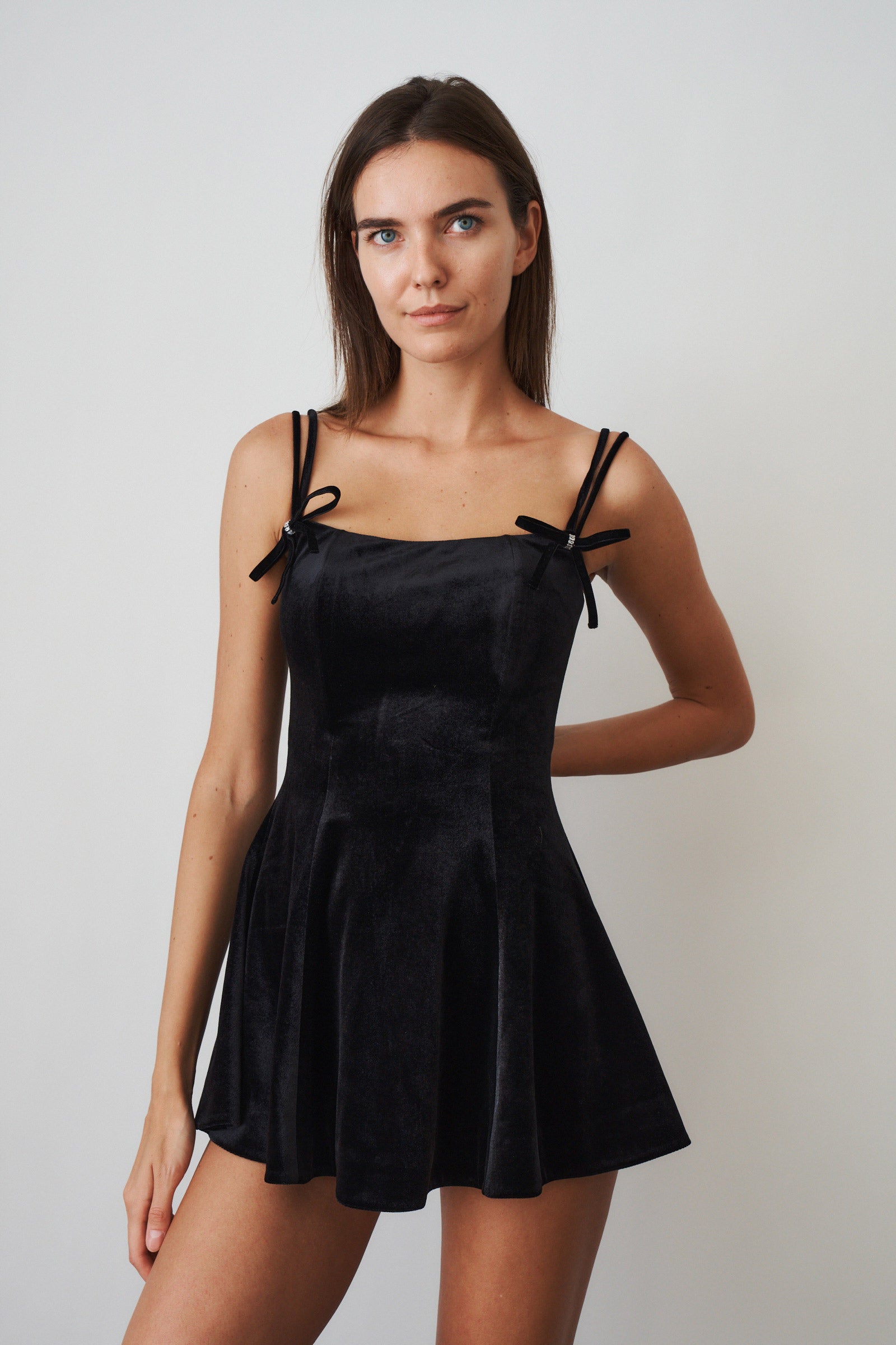 Chantal Bow Velvet Mini Dress