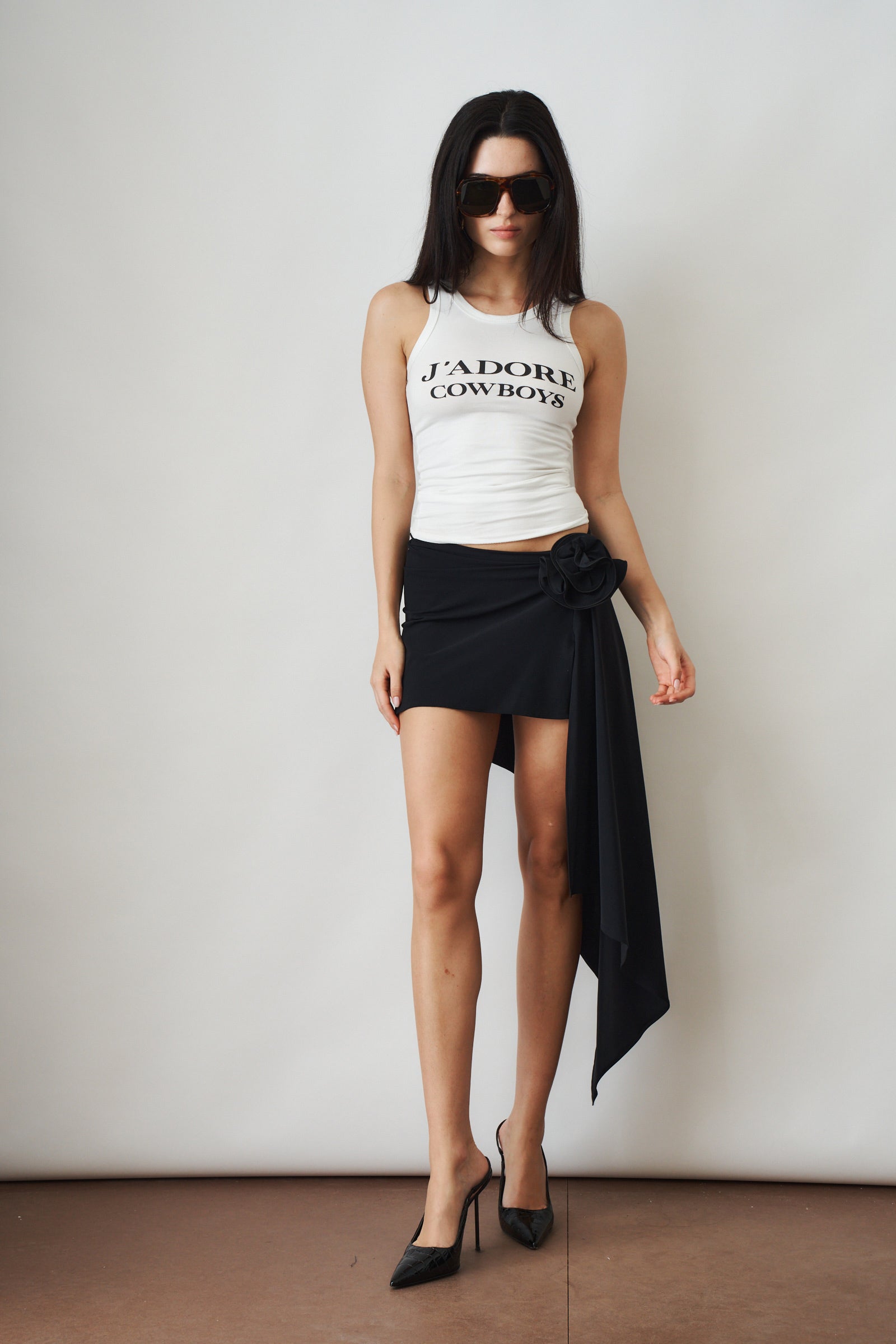 Asymmetrical Draped Swim Skirt Black