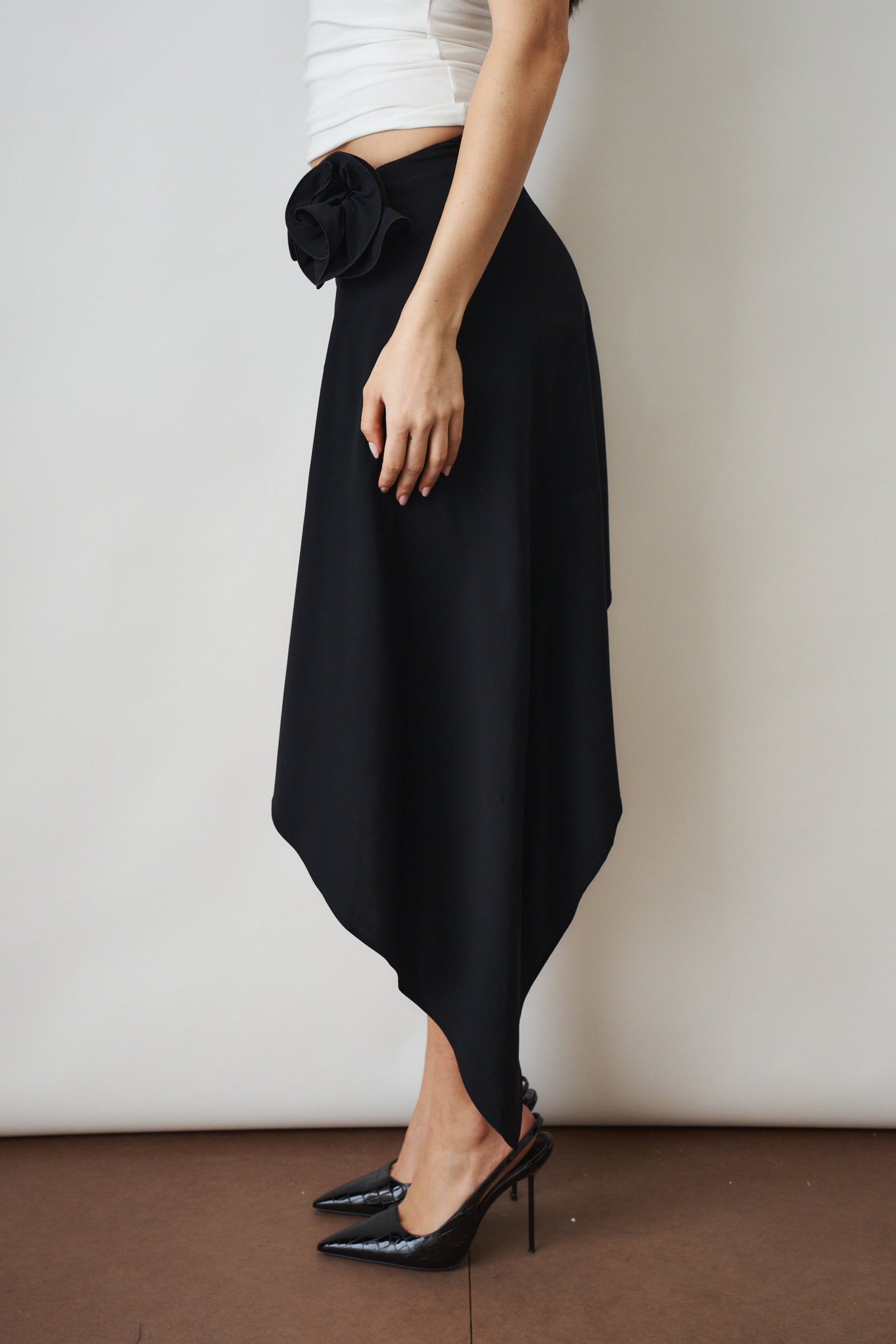 Asymmetrical Draped Swim Skirt Black
