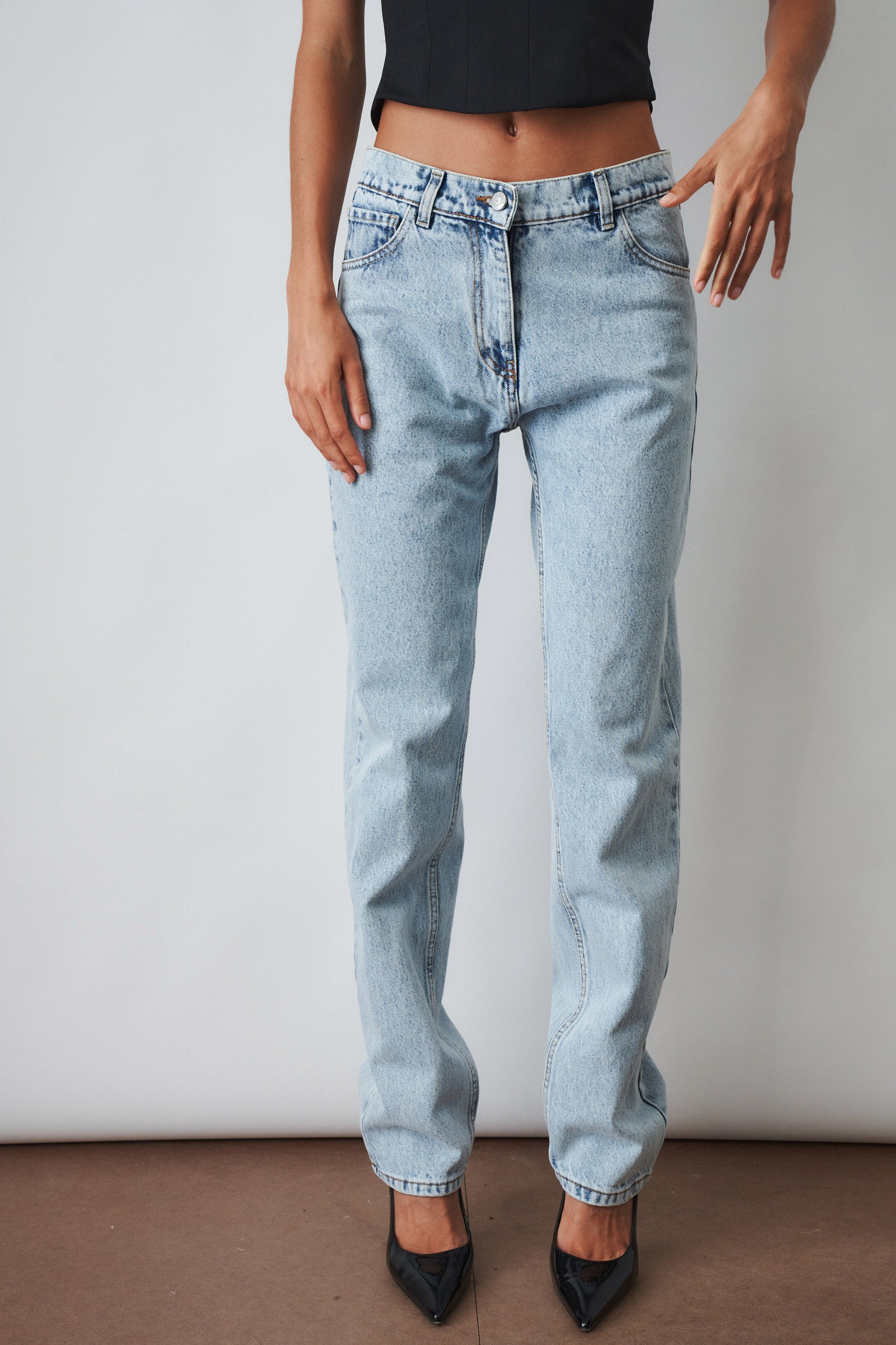 Straight Leg Denim Pants Light Blue