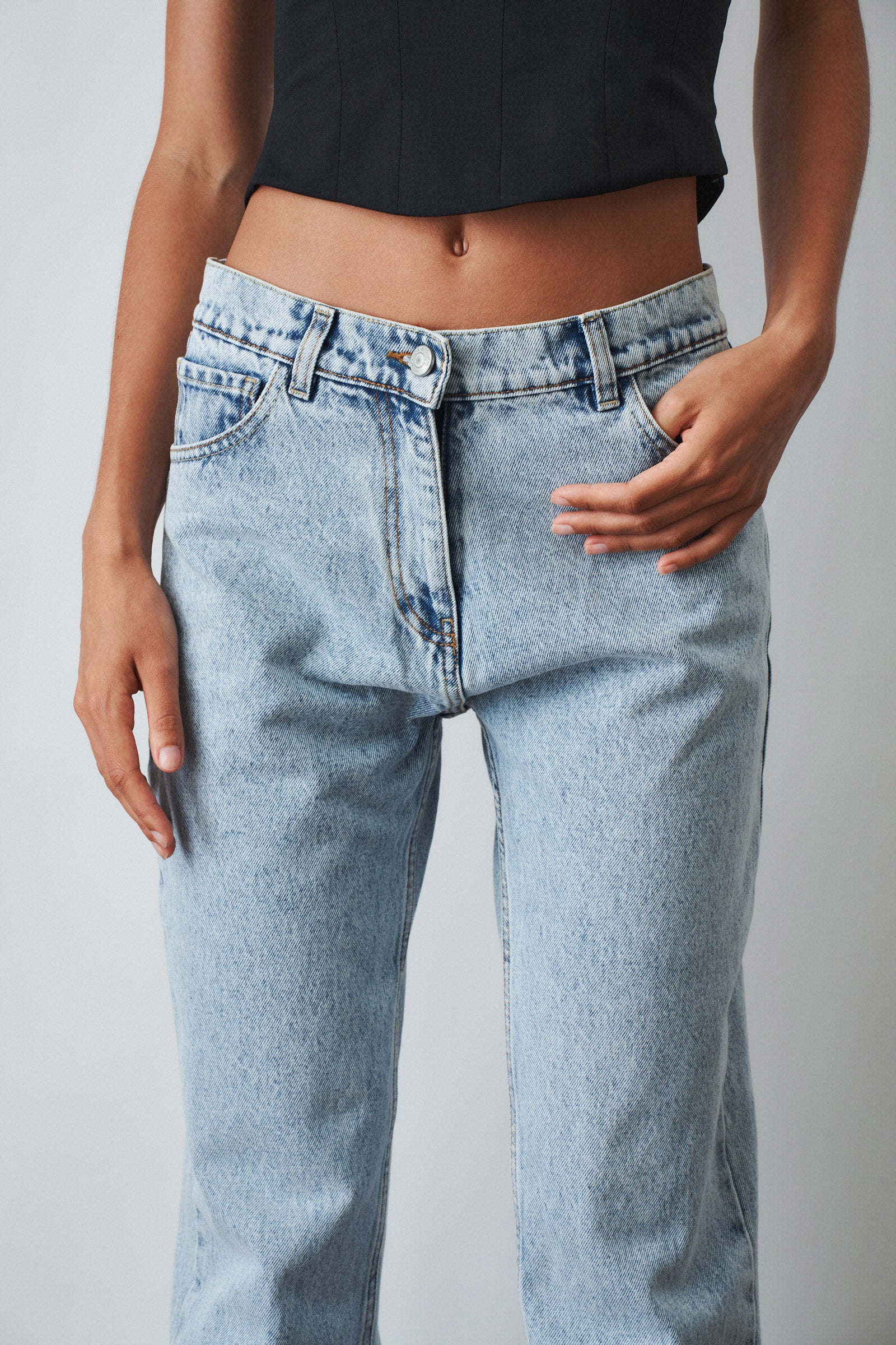 Straight Leg Denim Pants Light Blue