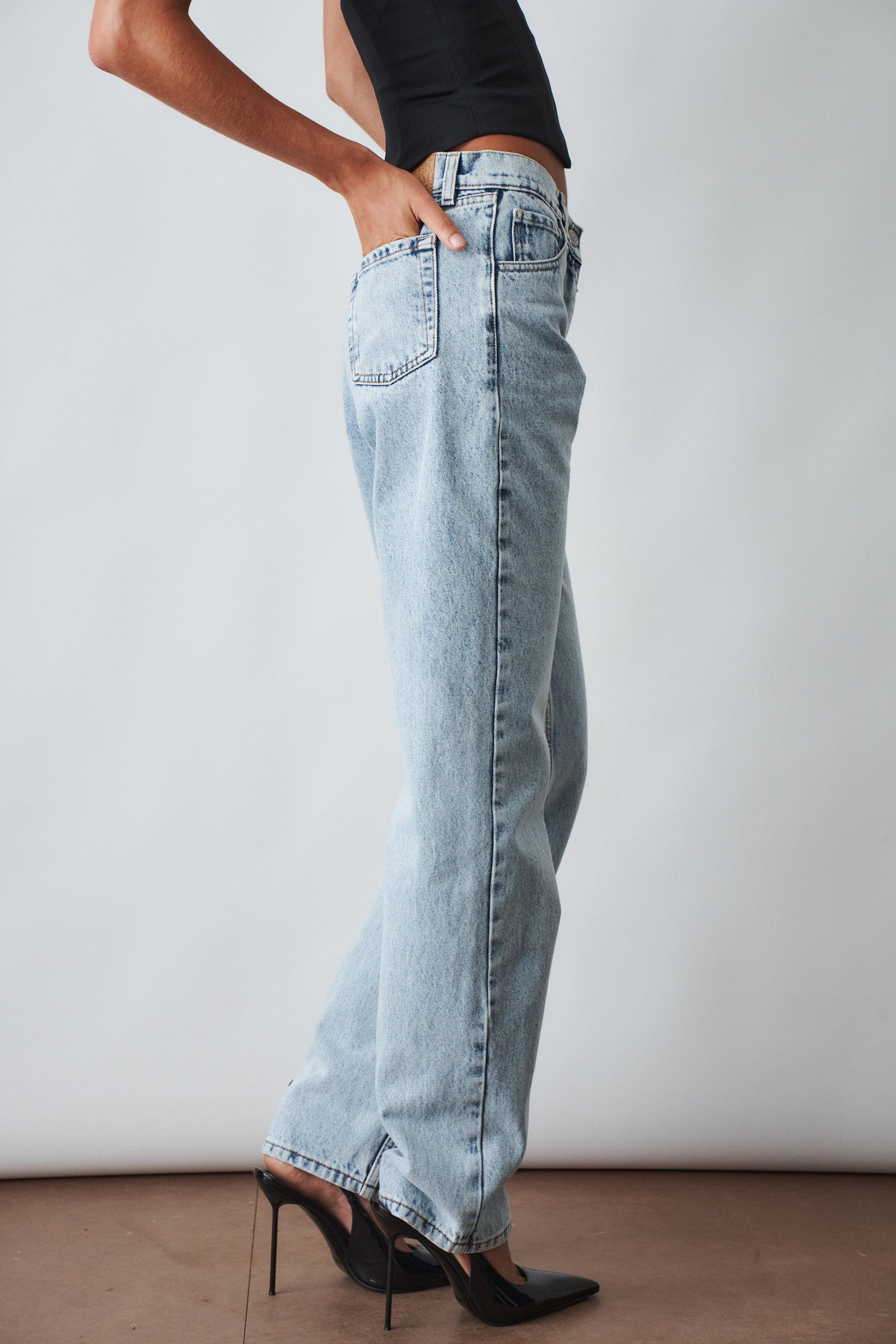 Straight Leg Denim Pants Light Blue