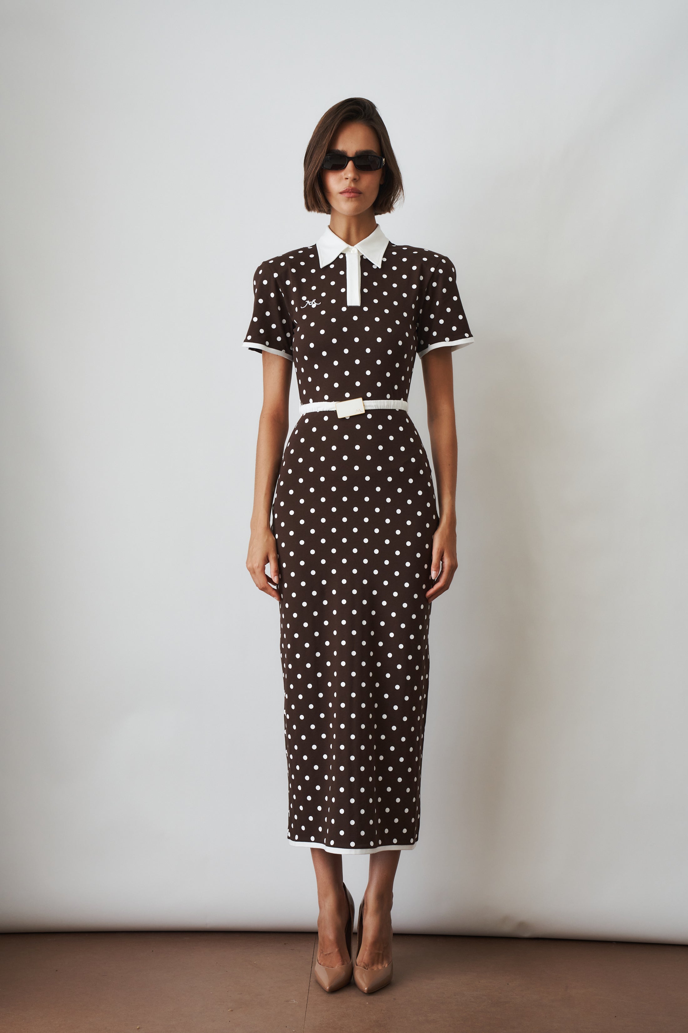 Polka Dot Jersey Dress Brown