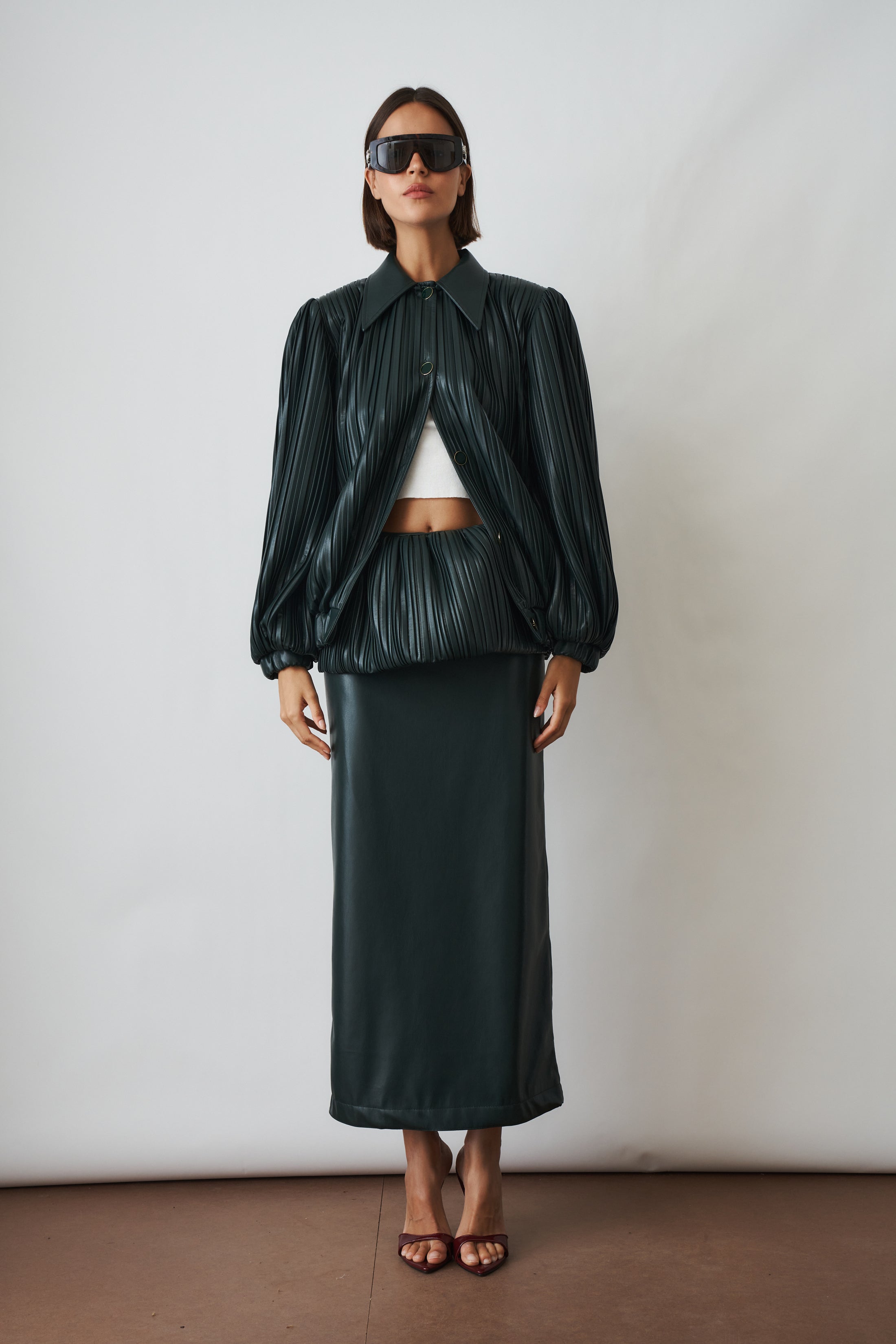 Pleated Short Bomber Green