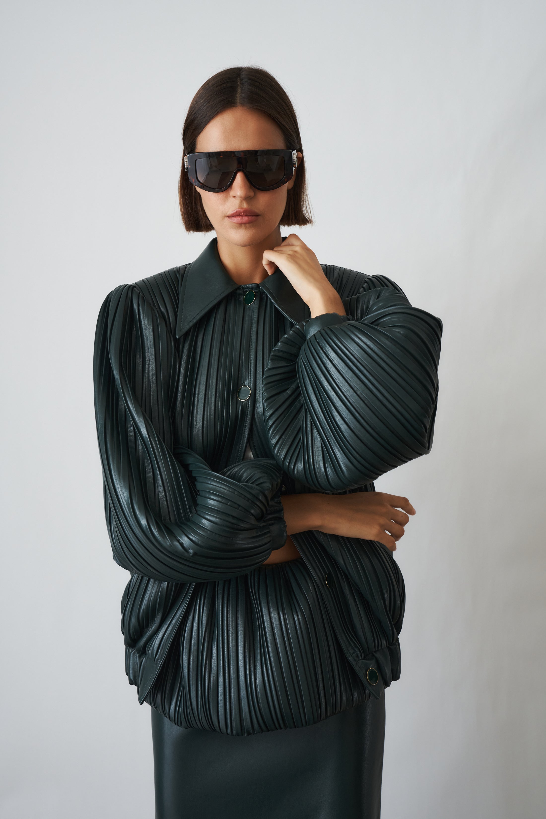 Pleated Short Bomber Green