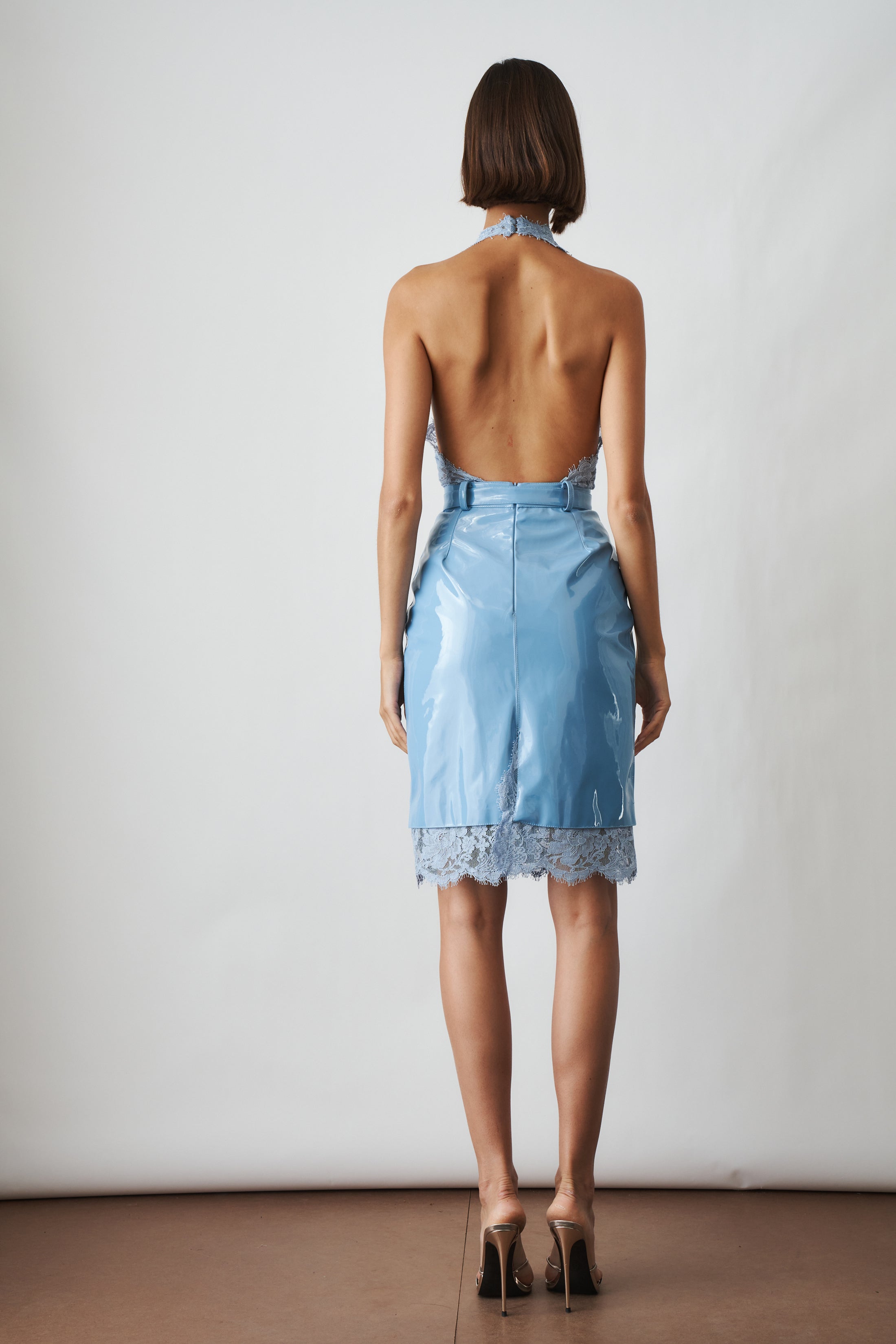 Midi Skirt With Lace Contrasts Vinyl Blue