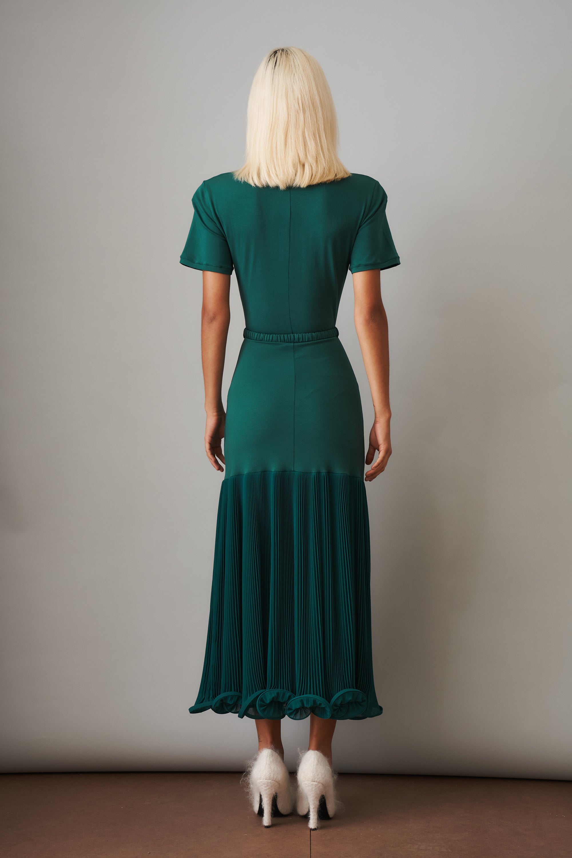 Polo Dress with Pleated Skirt in Green