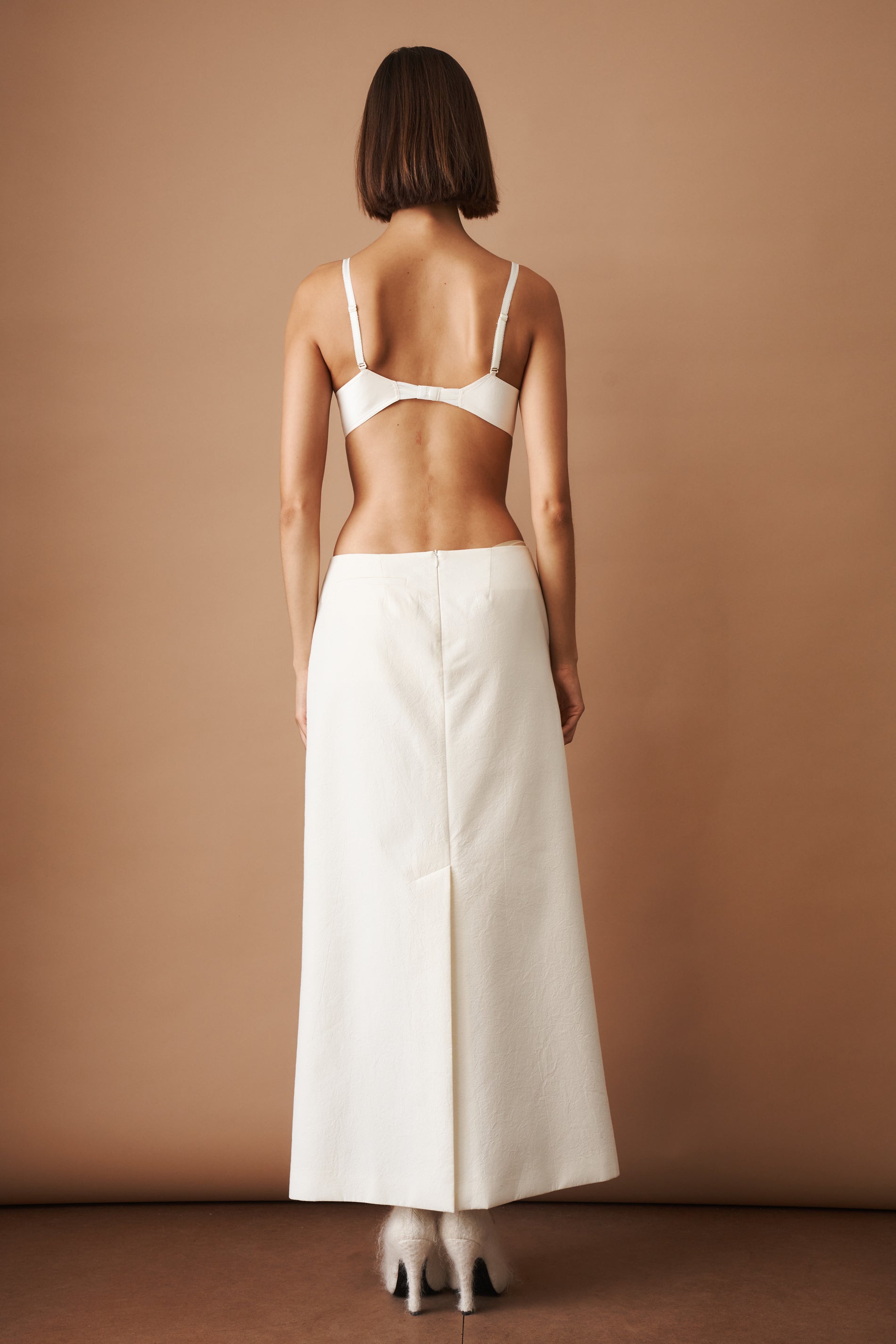 Lace Insert Satin Bra in Cream