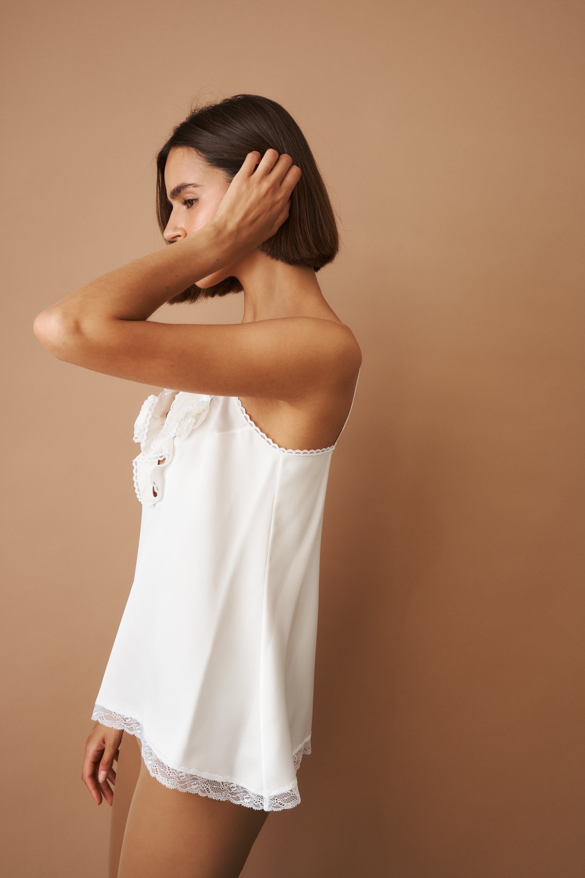 Lace Trimmed Silk Camisole White