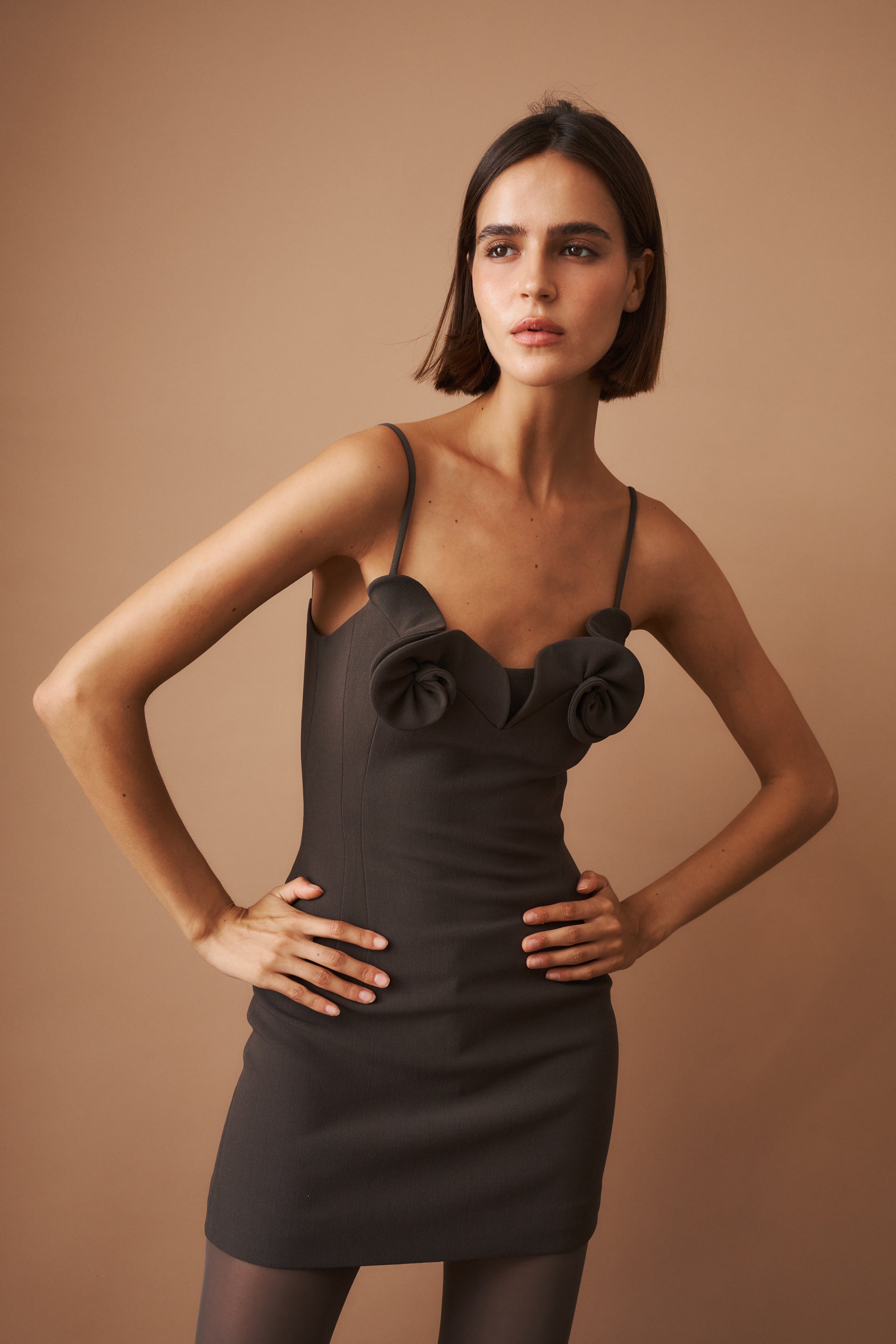 Rosette Mini Dress Brown