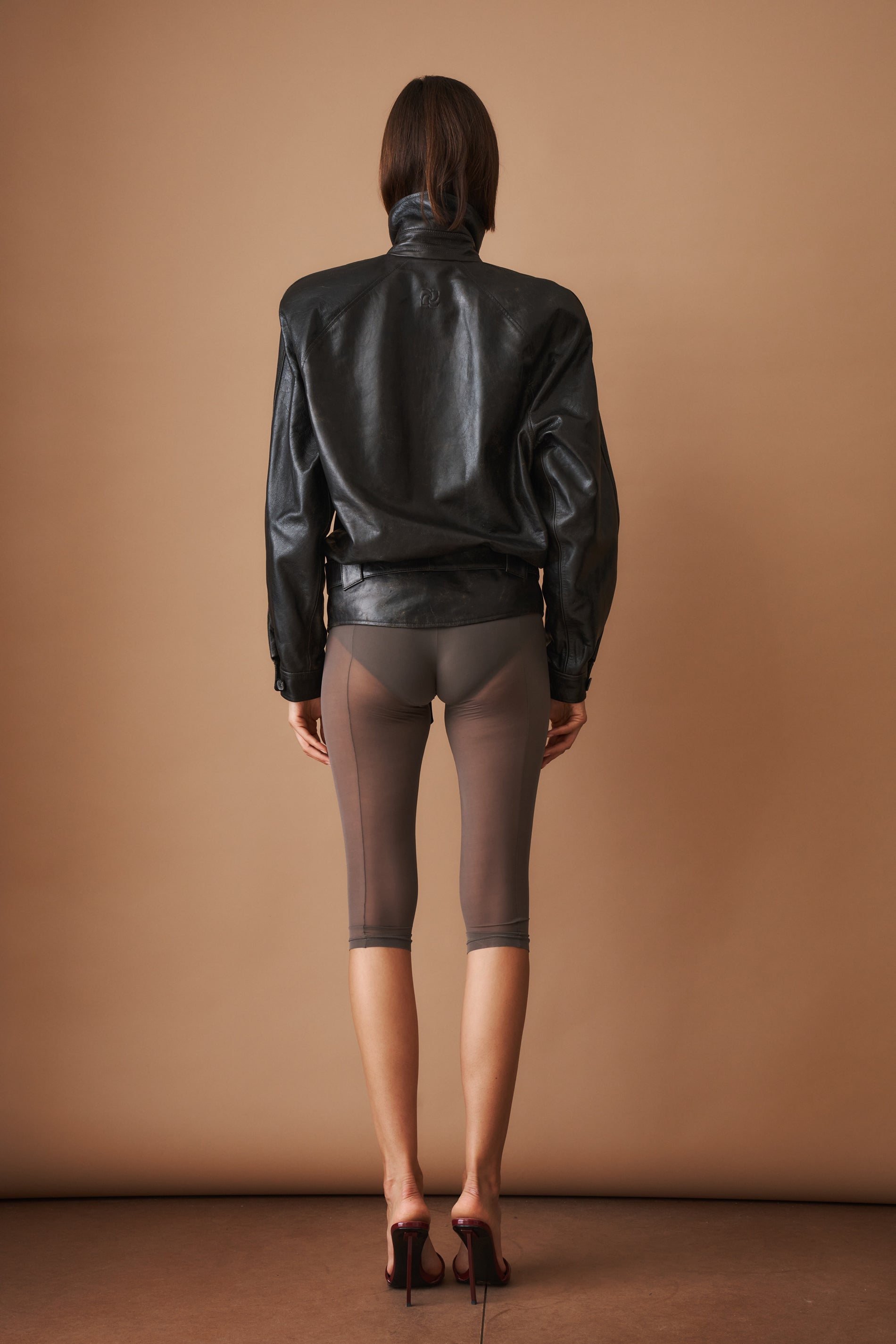 Belted Leather Jacket in Vintage Black