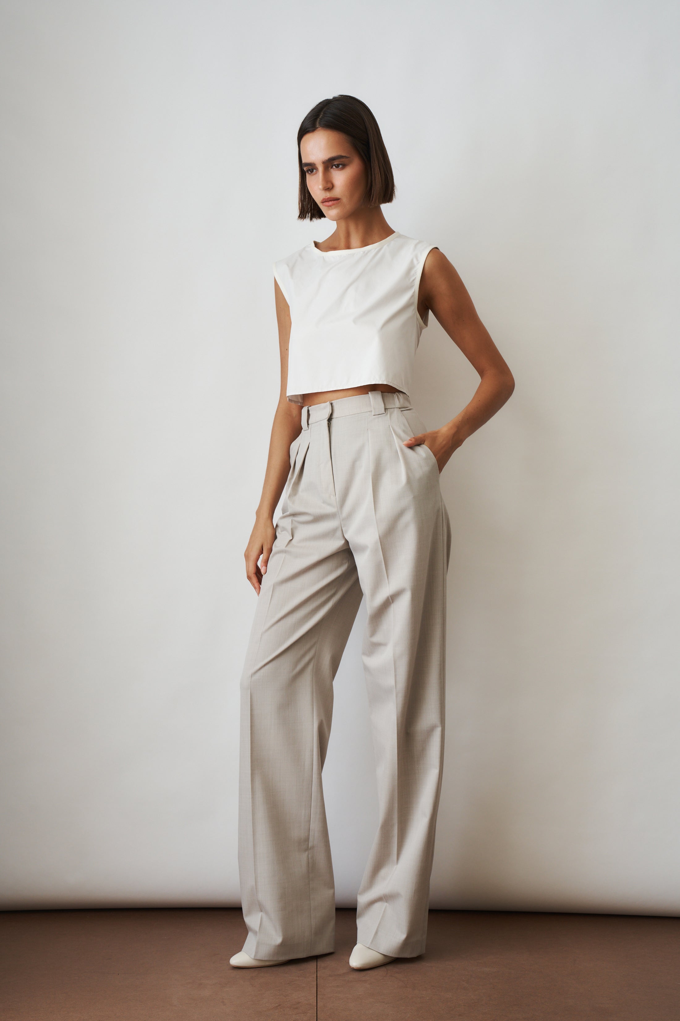 Taupe Viscose Wool Pants