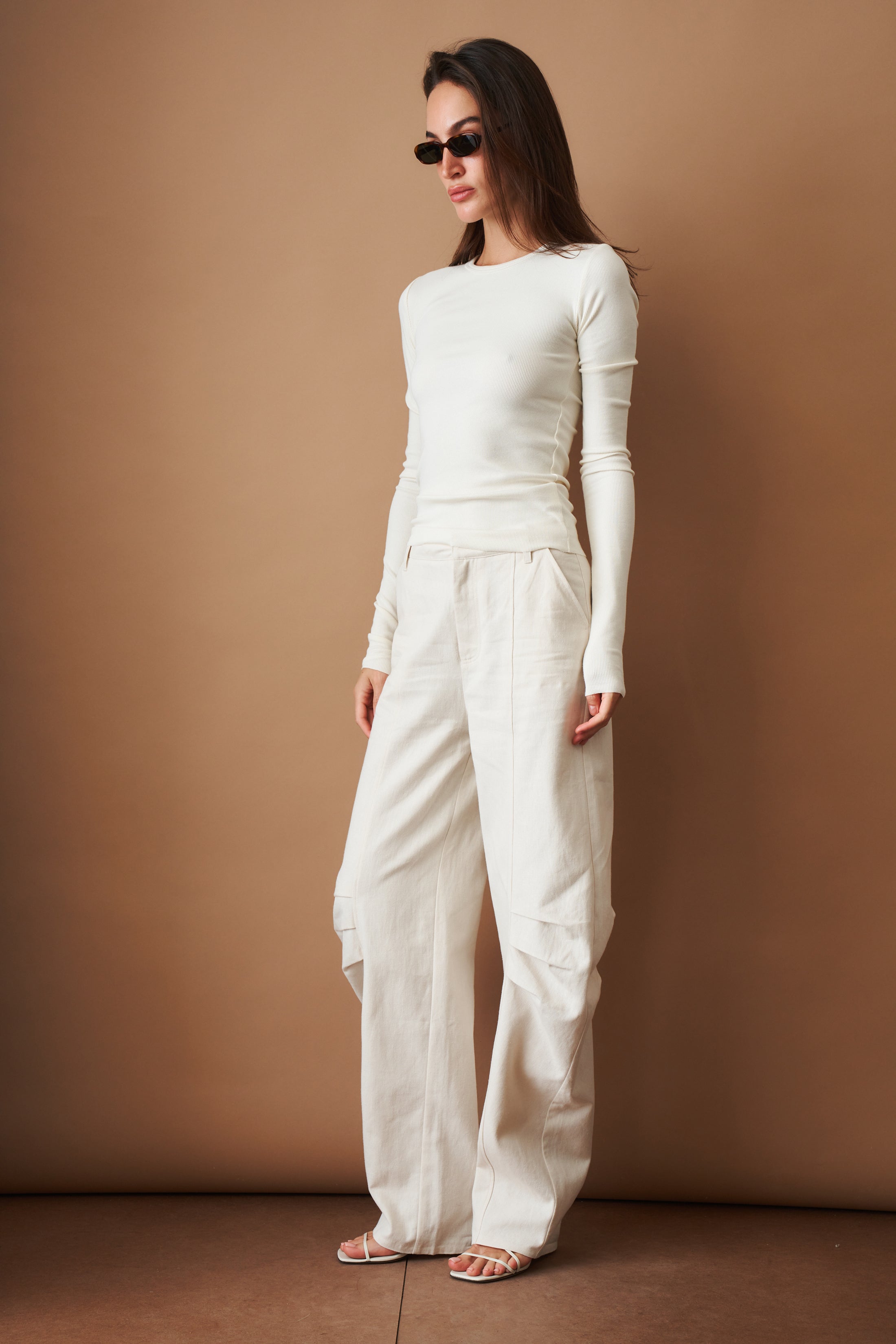 Long Sleeve Fitted Top Cream - DÉSORDRE