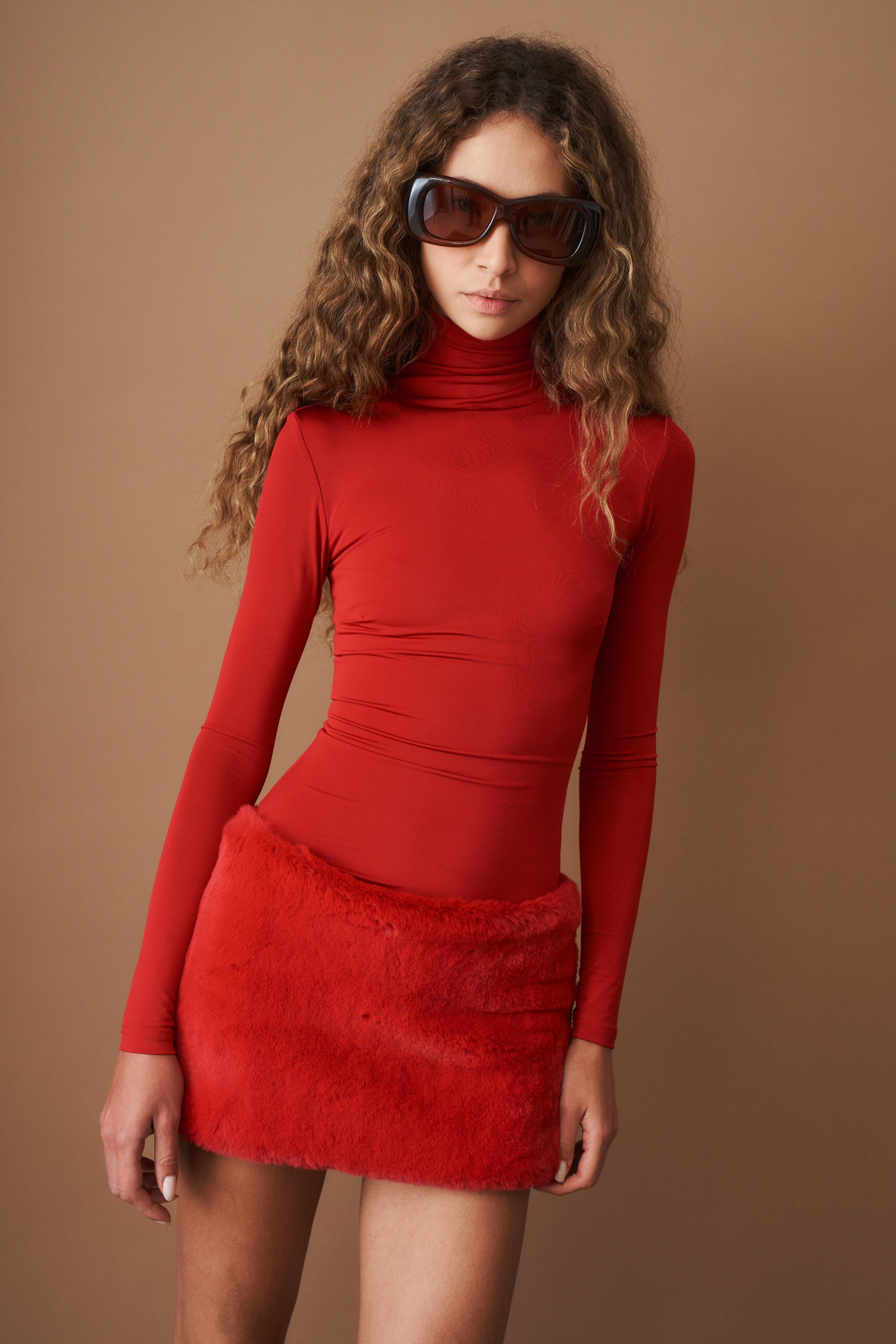 Red Mini Dress with Furry Skirt - DÉSORDRE