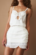 Draped Mini Skirt With Lace Trim White - DÉSORDRE