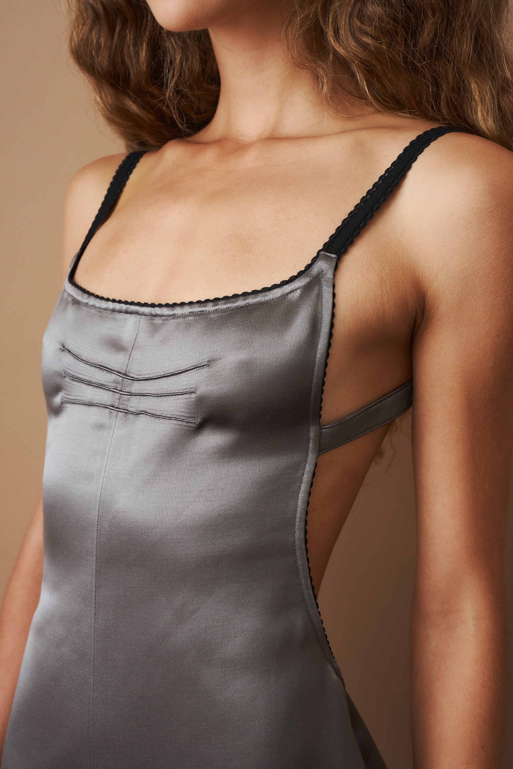 Grey Satin Midi Dress - DÉSORDRE