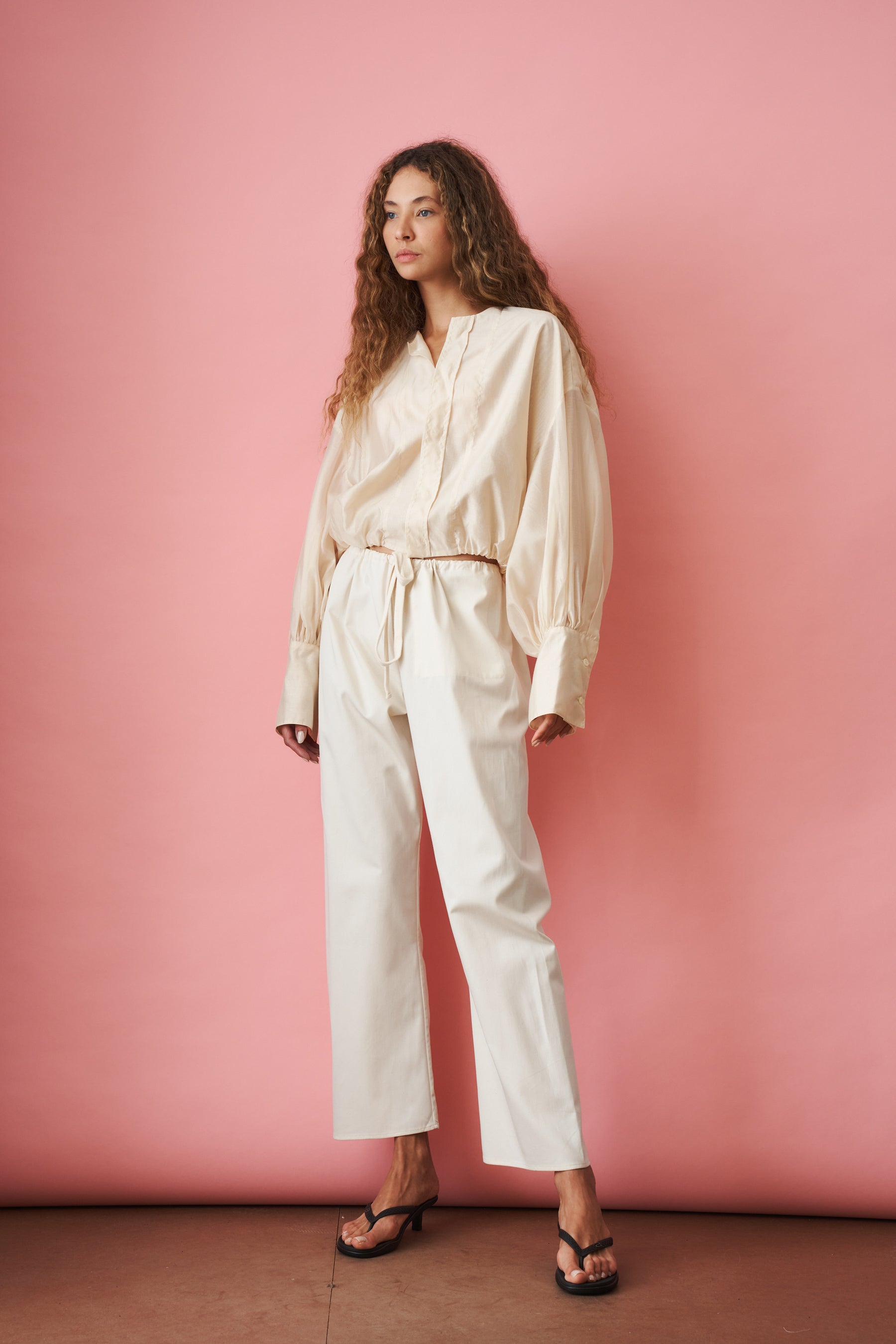 Diana Pleat Overshirt Cream - DÉSORDRE