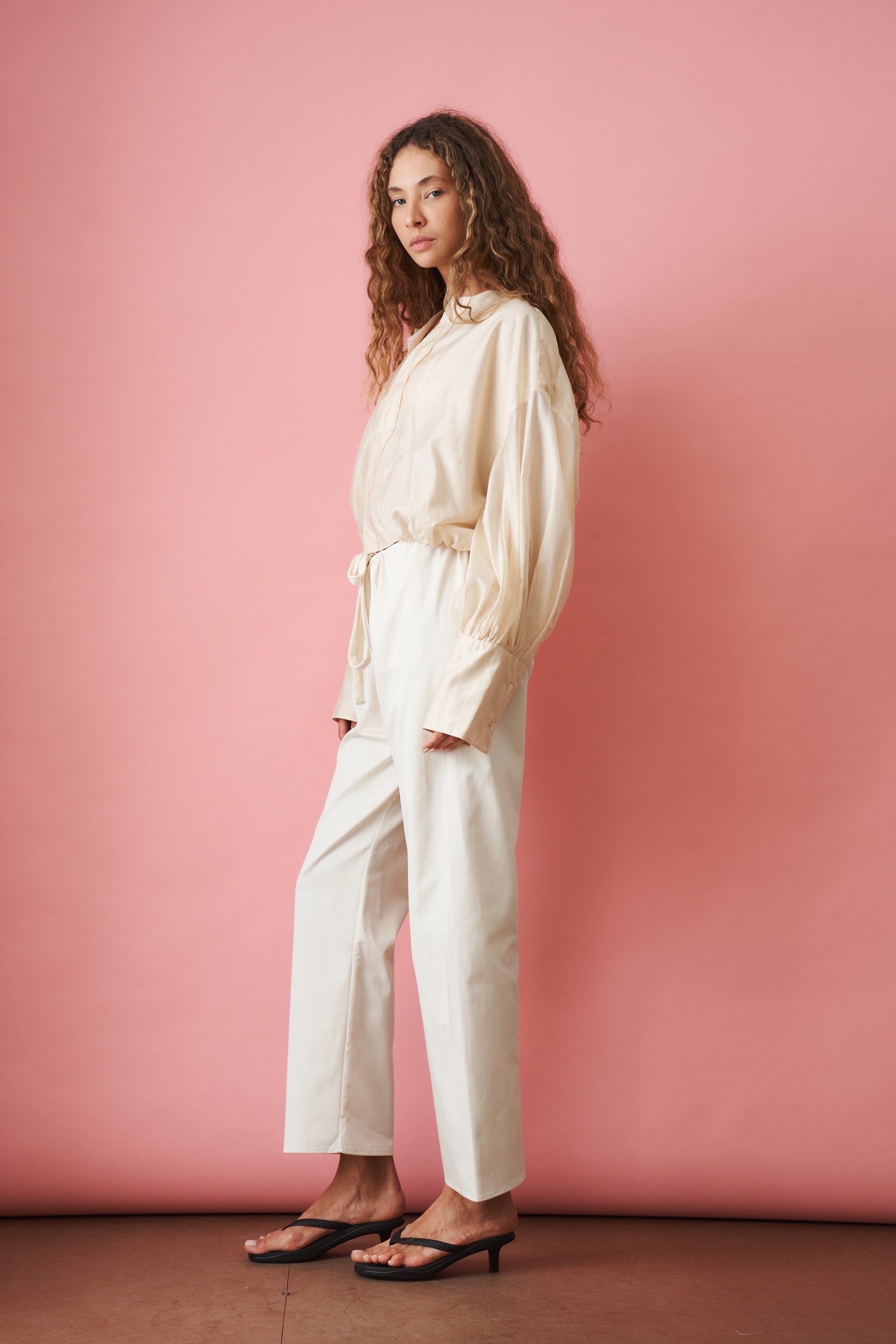Diana Pleat Overshirt Cream - DÉSORDRE