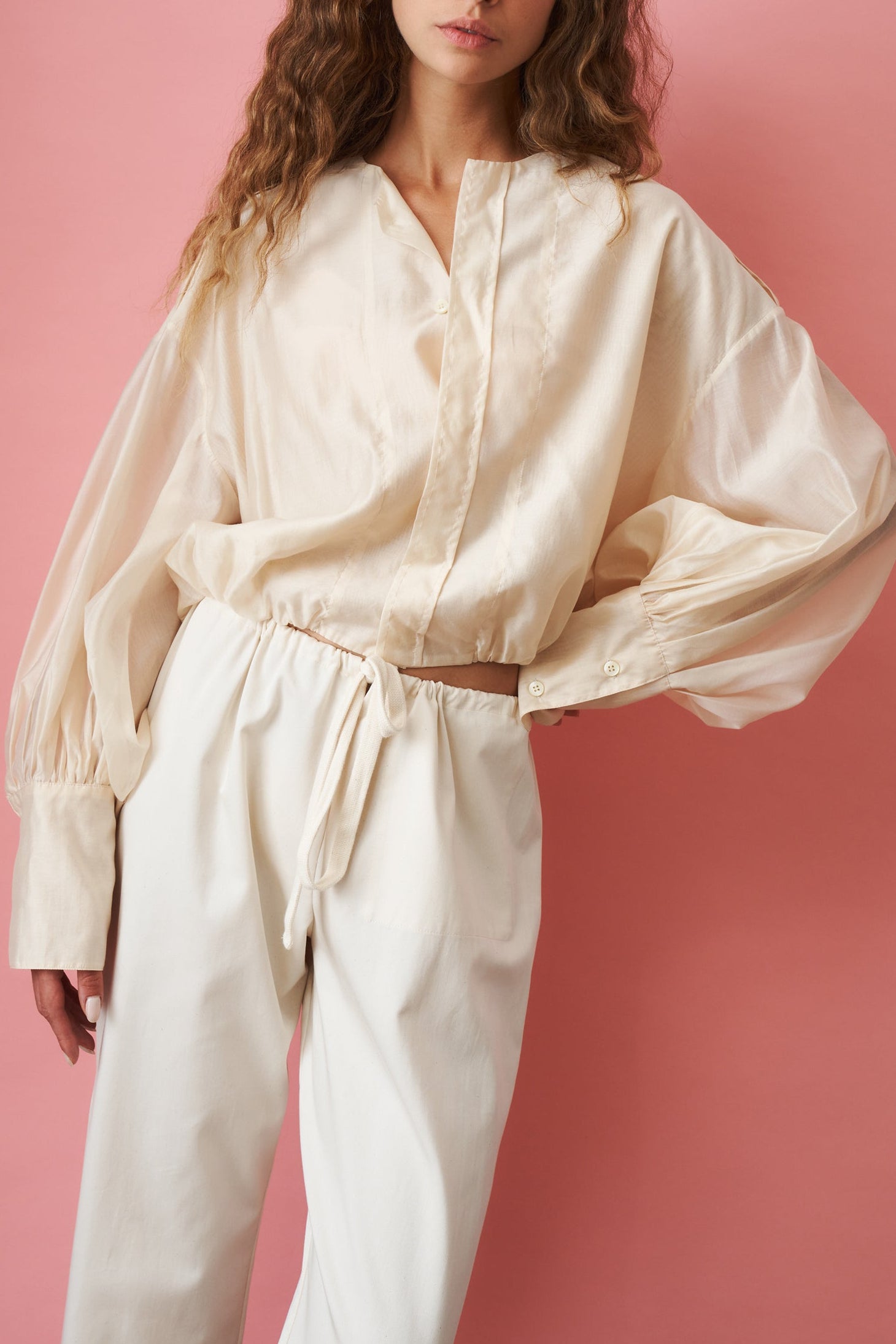 Diana Pleat Overshirt Cream - DÉSORDRE
