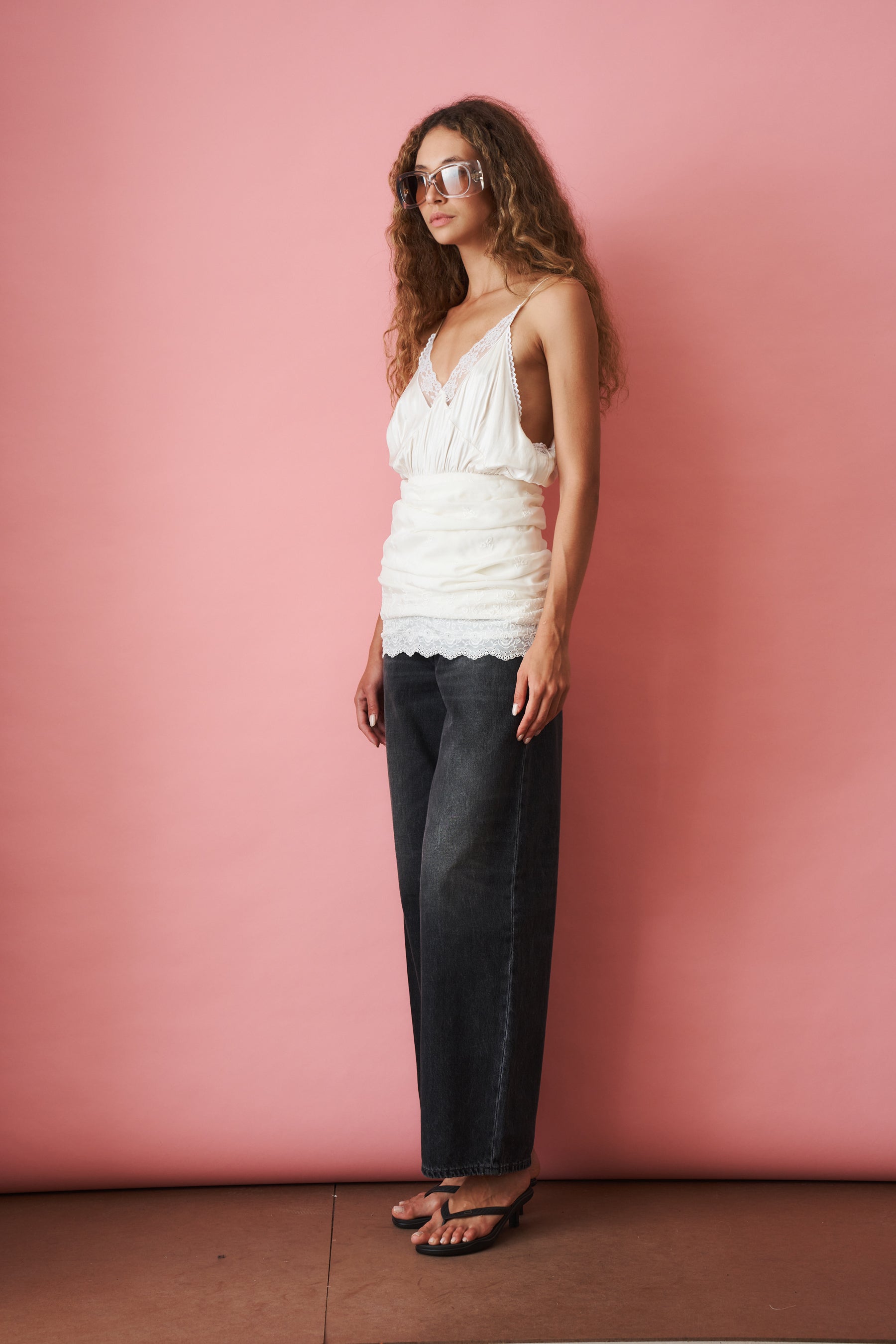 Lace V-Neck Top In Cream - DÉSORDRE