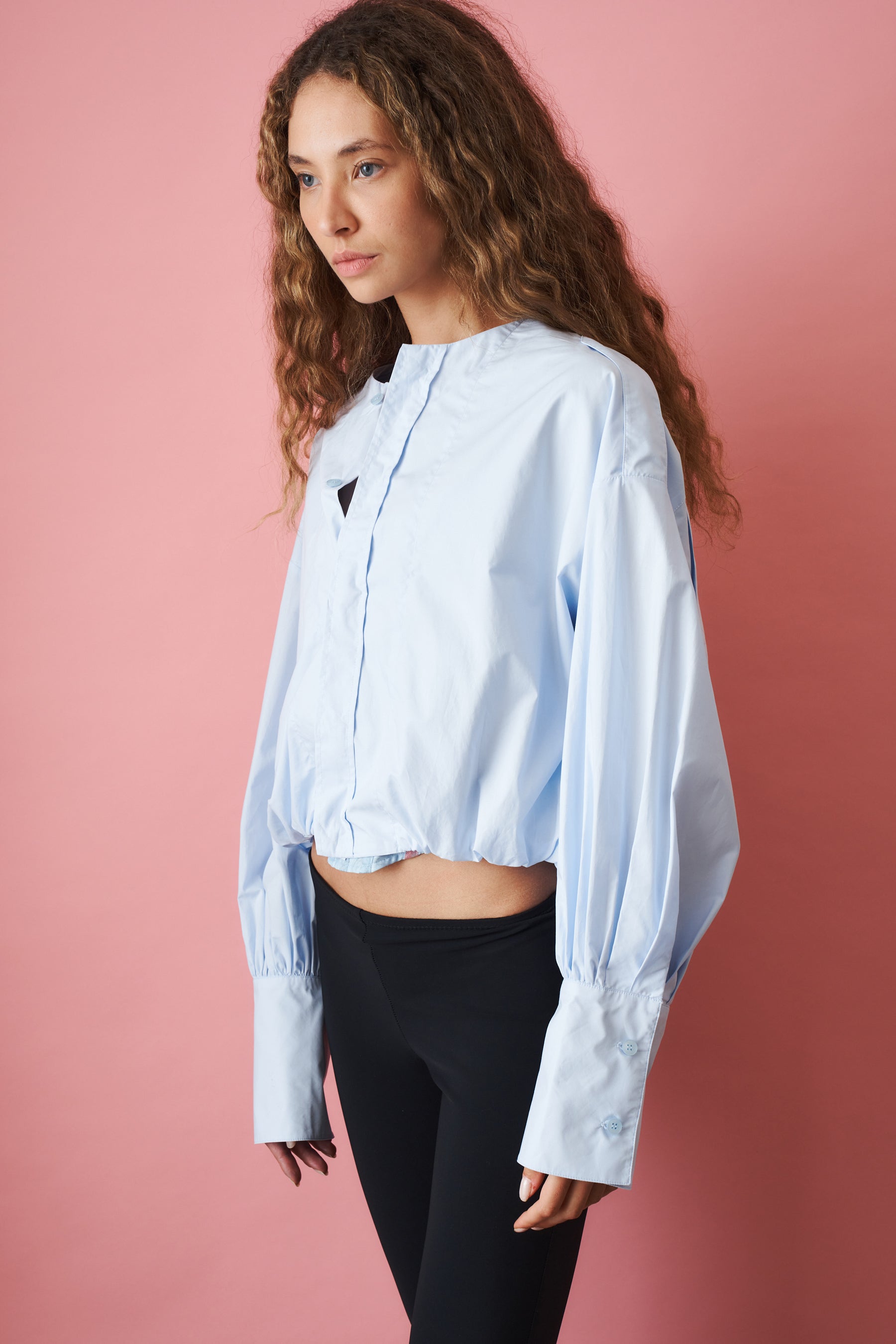 Diana Pleat Overshirt Light Blue - DÉSORDRE