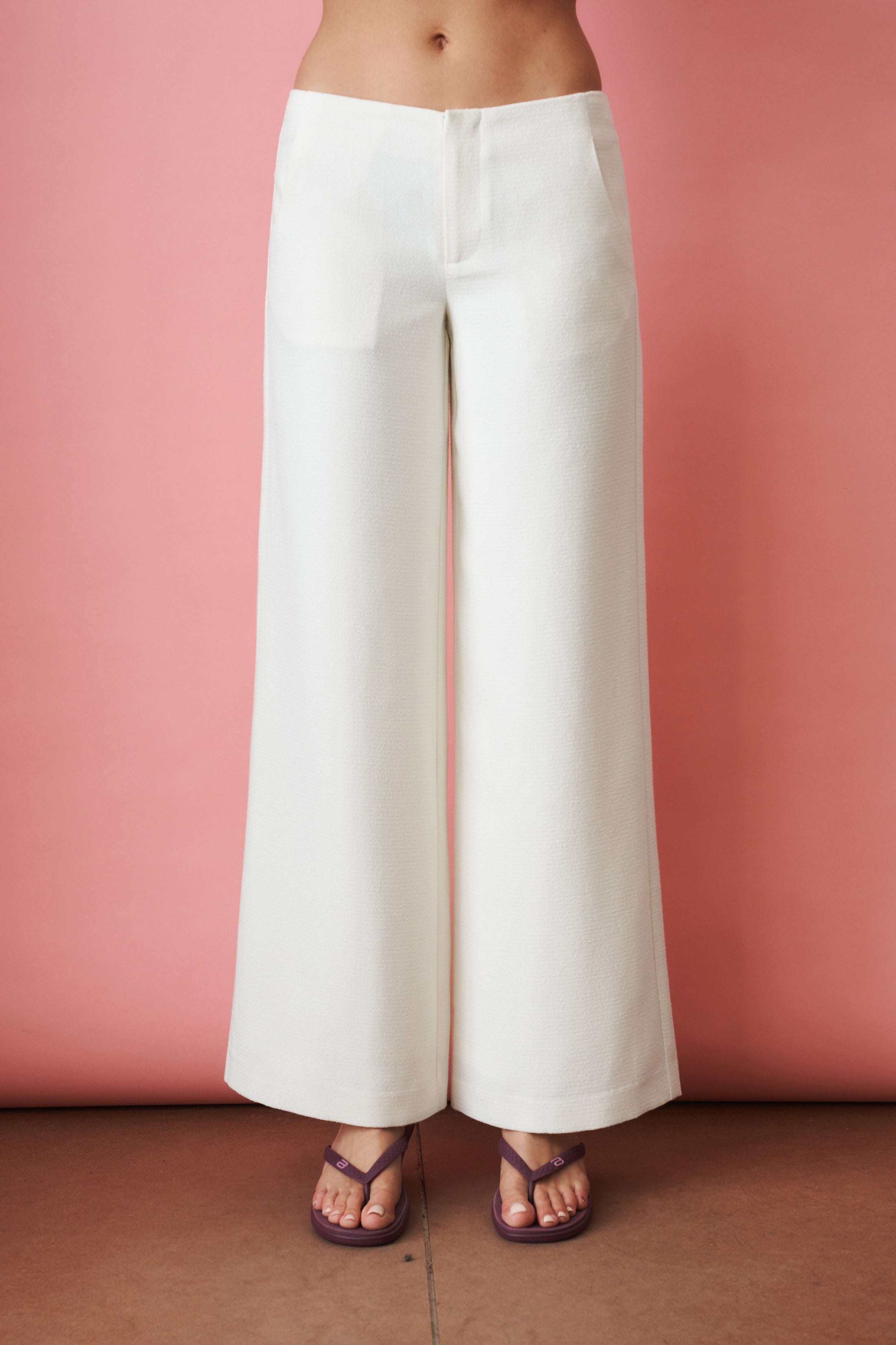 Juliette White Textured Wide Leg Tailored Pants - DÉSORDRE
